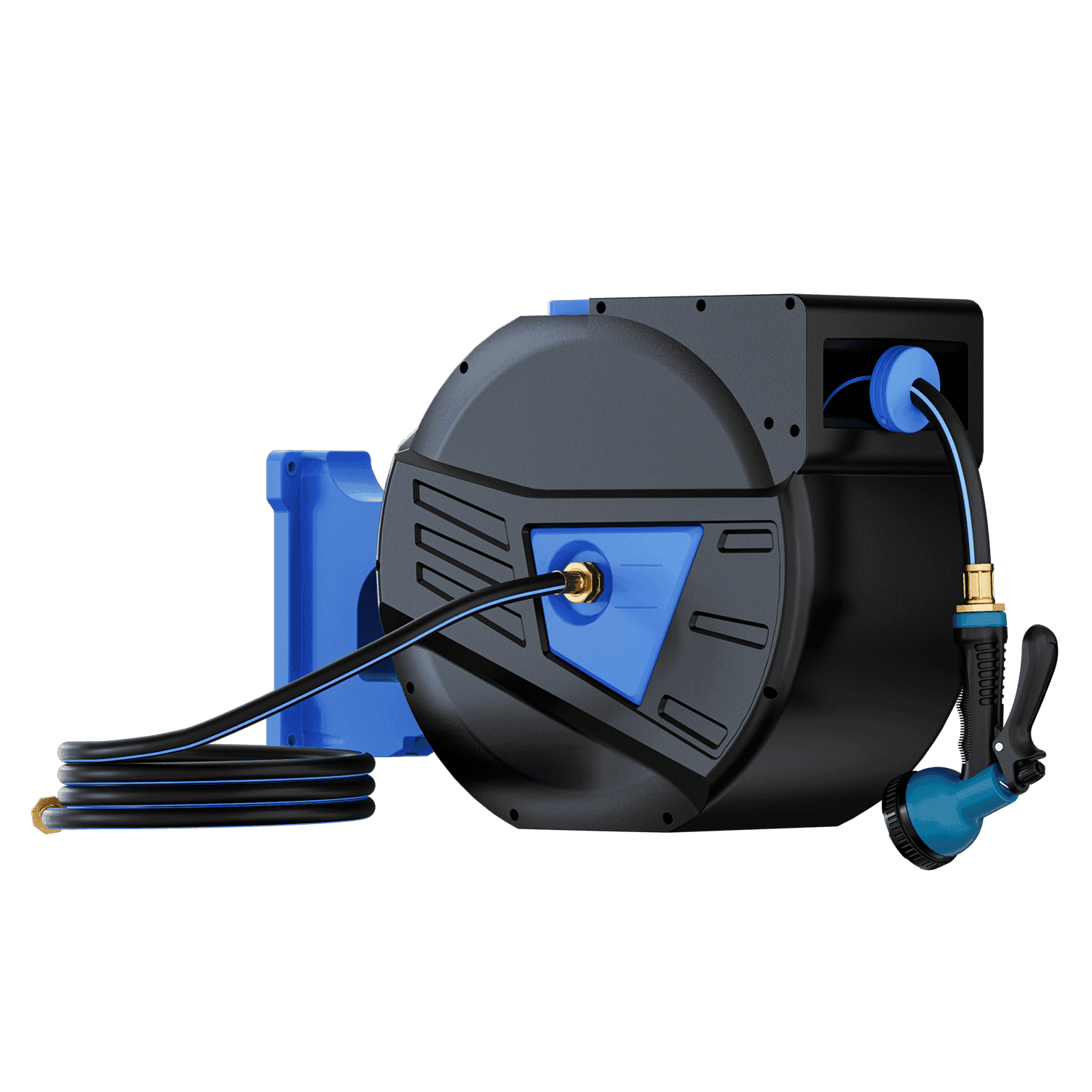 GardenJoy 5/8in automatic rewind hose | One-touch lock for any length + leak-proof design | 10-mode nozzle + 180° rotating bracket - Gardenjoy