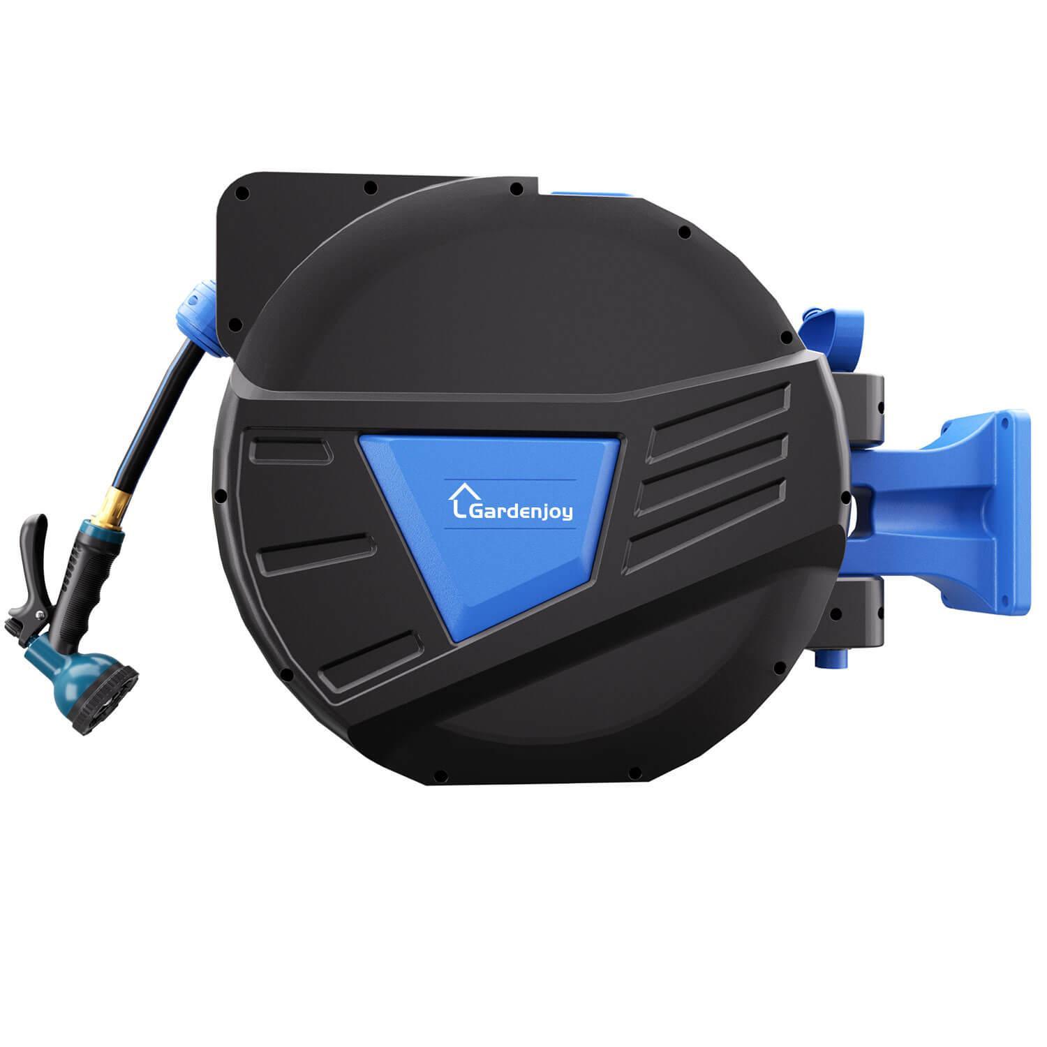 GardenJoy Blue automatic rewind hose, one-touch lock for any length, special leak-proof design, with 10-mode nozzle + 180° rotating bracket - Gardenjoy