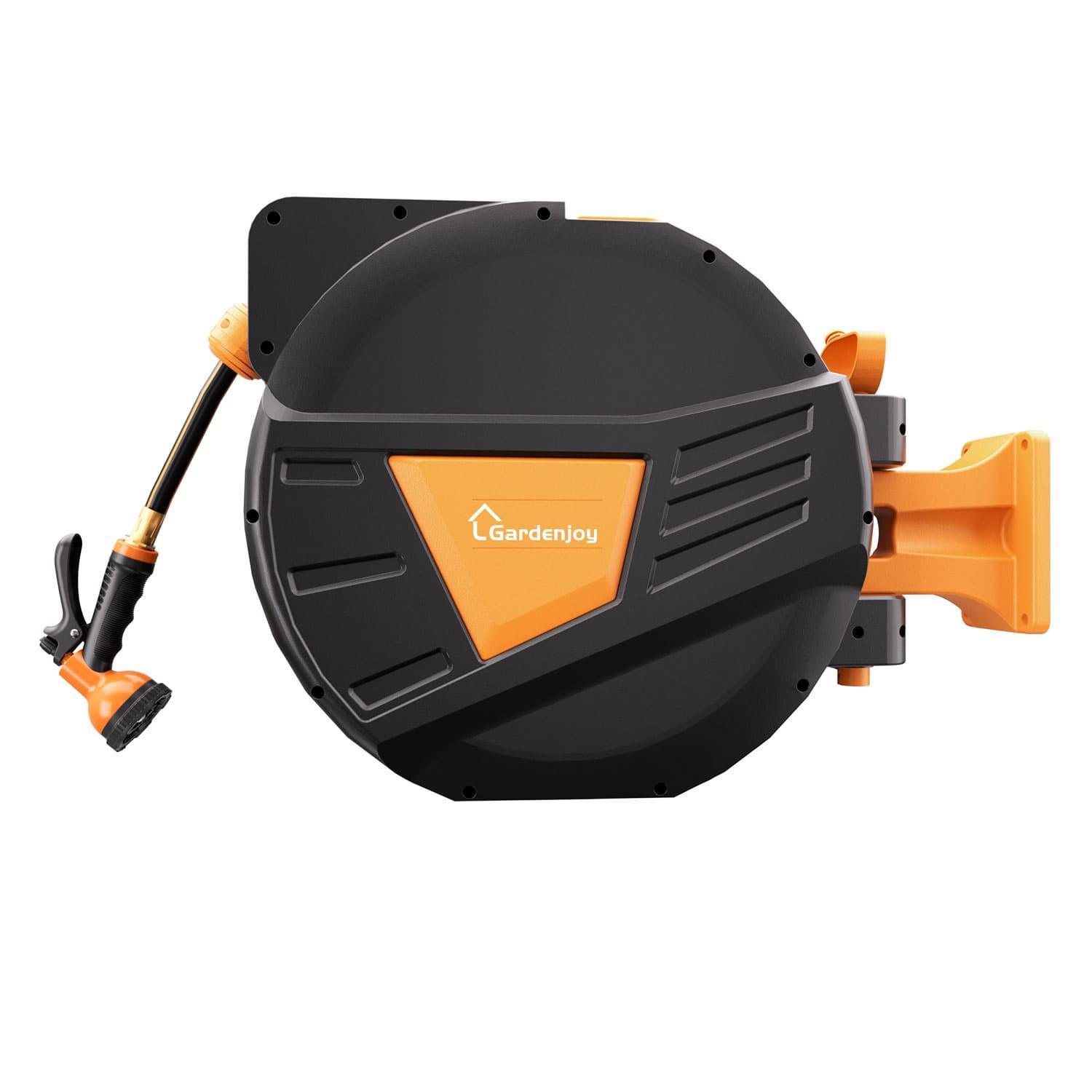 GardenJoy Orange automatic rewind hose, one-touch lock for any length, special leak-proof design, with 10-mode nozzle + 180° rotating bracket - Gardenjoy