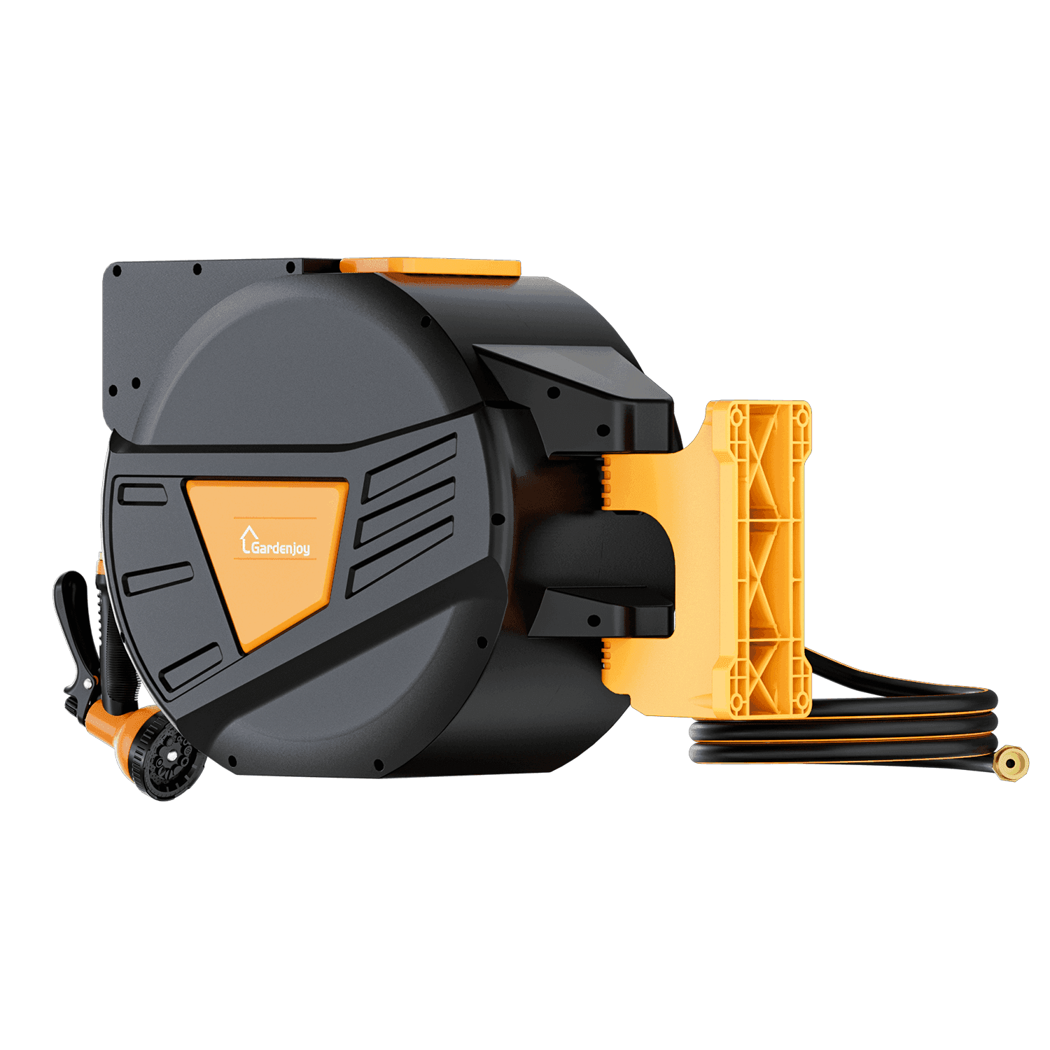 GardenJoy 5/8in automatic rewind hose | One-touch lock for any length + leak-proof design | 10-mode nozzle + 180° rotating bracket - Gardenjoy