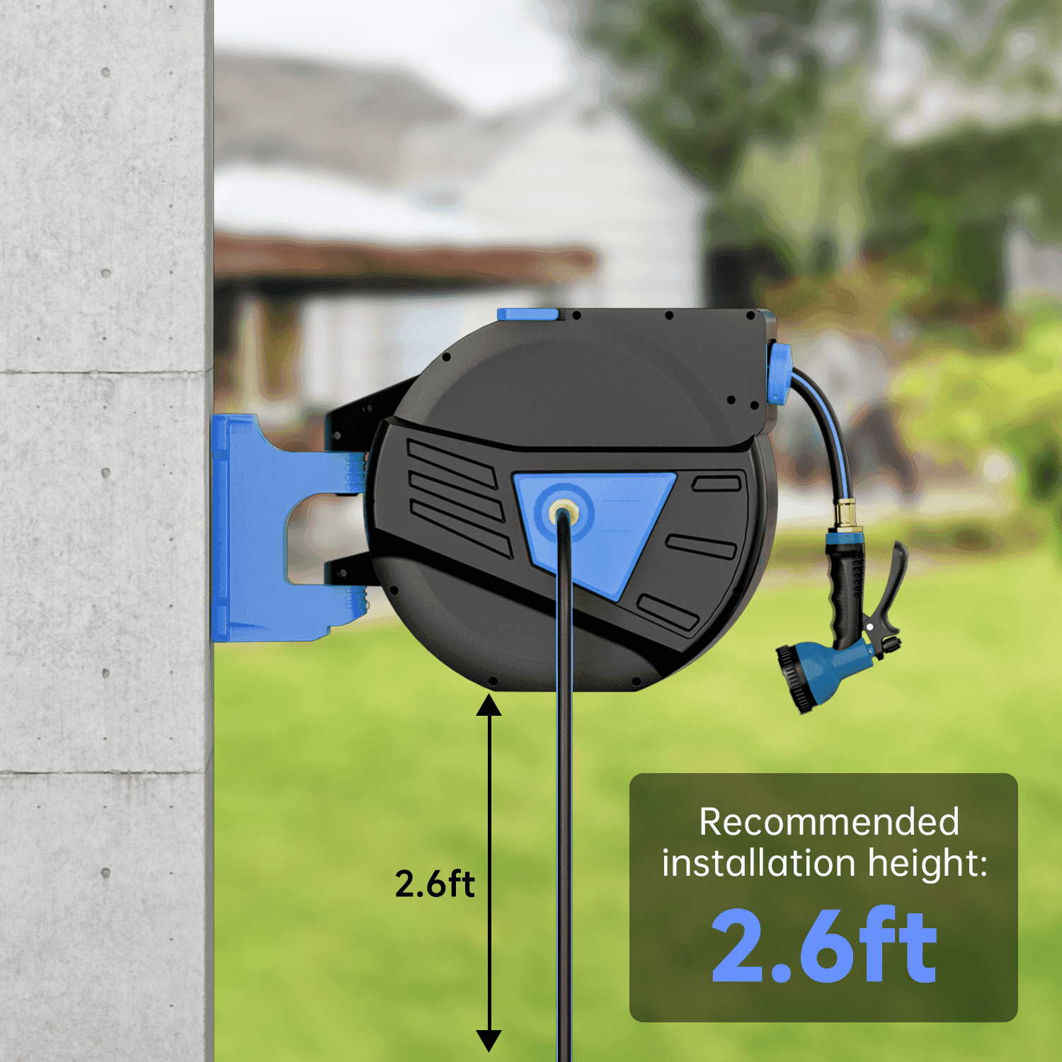 GardenJoy 5/8in automatic rewind hose | One-touch lock for any length + leak-proof design | 10-mode nozzle + 180° rotating bracket - Gardenjoy