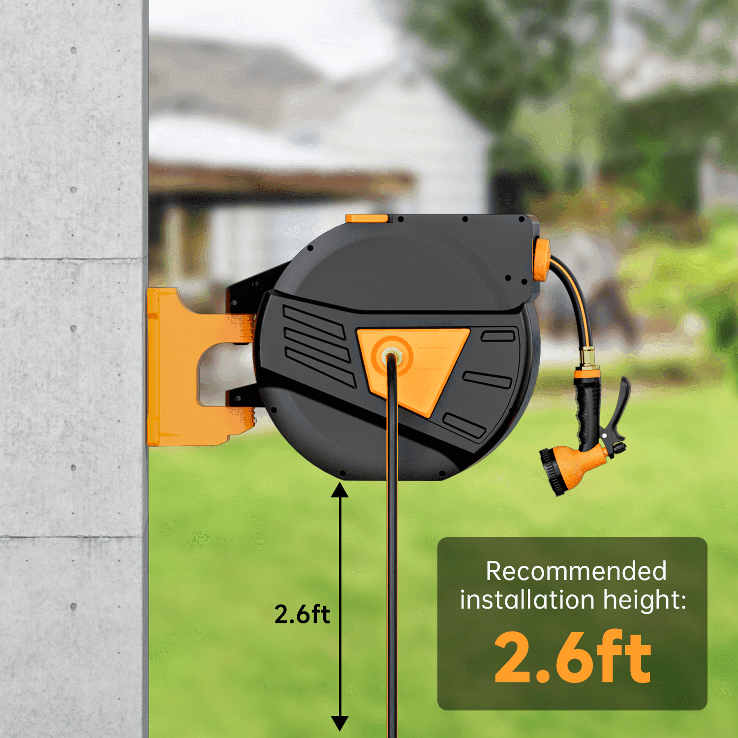 GardenJoy 5/8in automatic rewind hose | One-touch lock for any length + leak-proof design | 10-mode nozzle + 180° rotating bracket - Gardenjoy