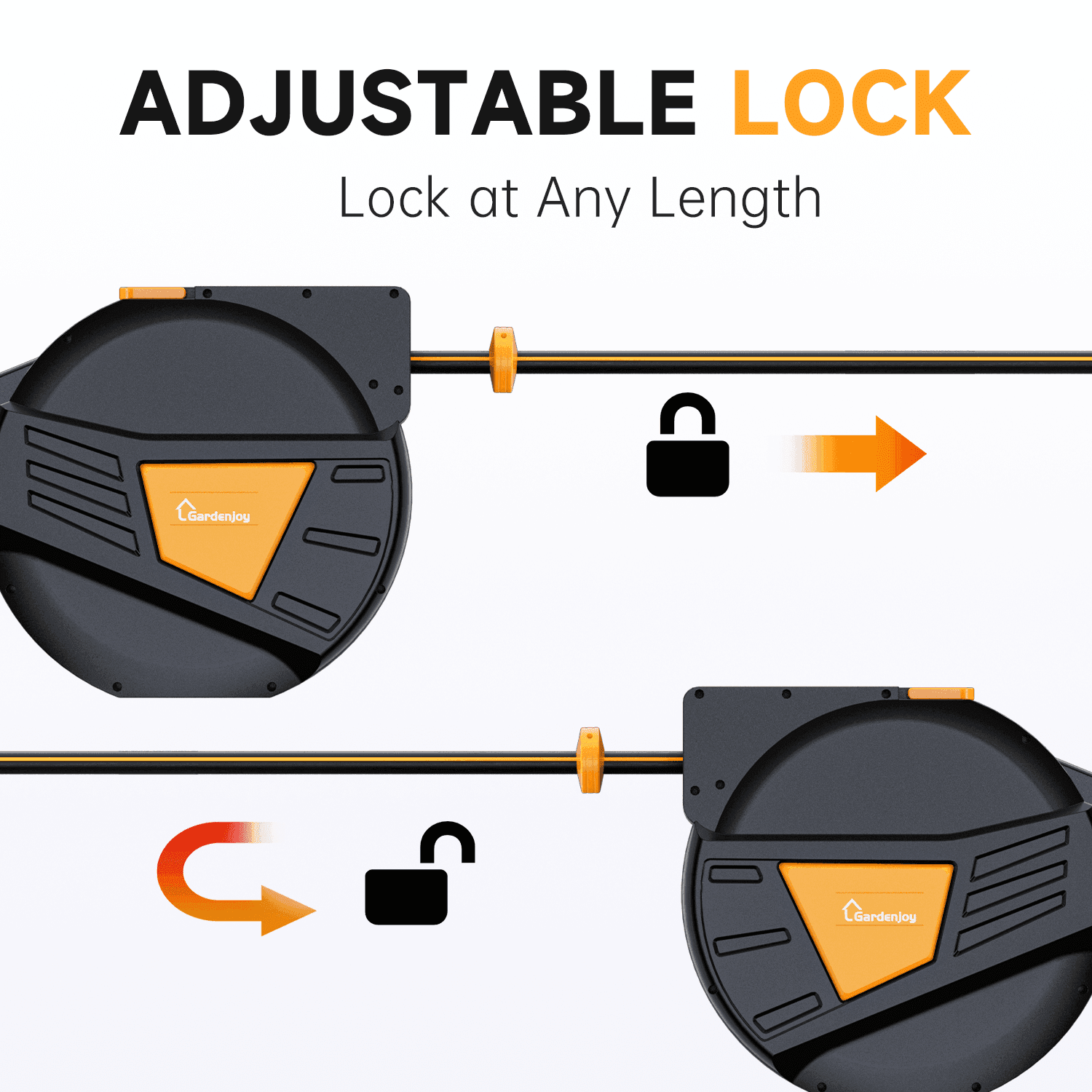 GardenJoy 5/8in automatic rewind hose | One-touch lock for any length + leak-proof design | 10-mode nozzle + 180° rotating bracket - Gardenjoy