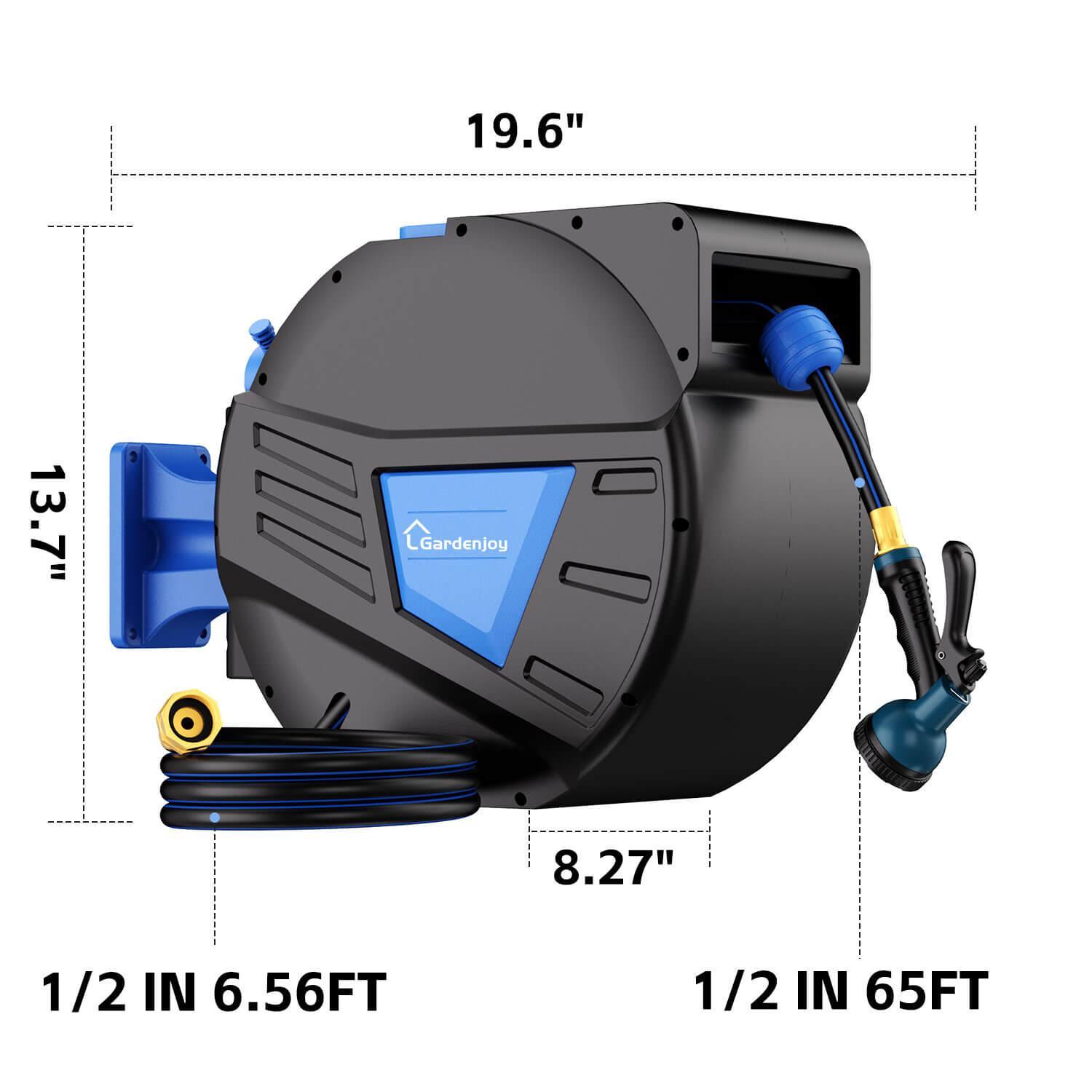 GardenJoy Blue automatic rewind hose, one-touch lock for any length, special leak-proof design, with 10-mode nozzle + 180° rotating bracket - Gardenjoy