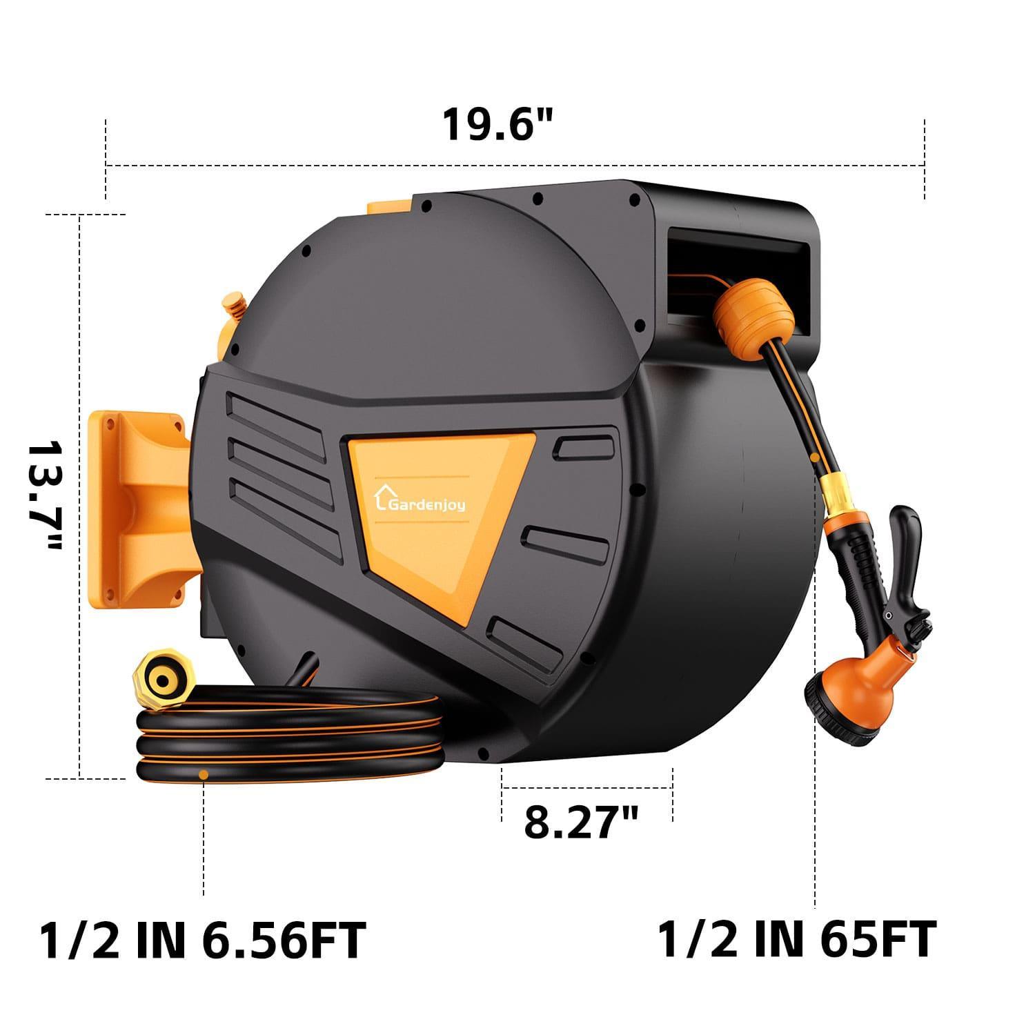 GardenJoy Orange automatic rewind hose, one-touch lock for any length, special leak-proof design, with 10-mode nozzle + 180° rotating bracket - Gardenjoy