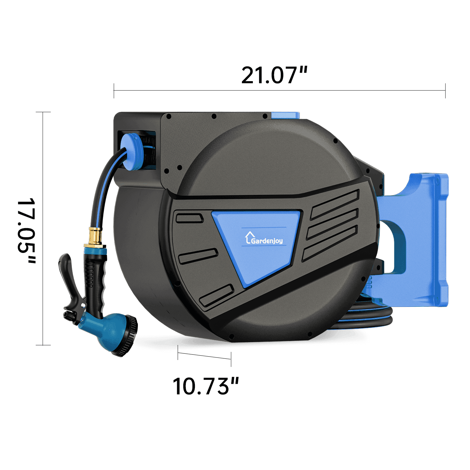 GardenJoy 5/8in automatic rewind hose | One-touch lock for any length + leak-proof design | 10-mode nozzle + 180° rotating bracket - Gardenjoy