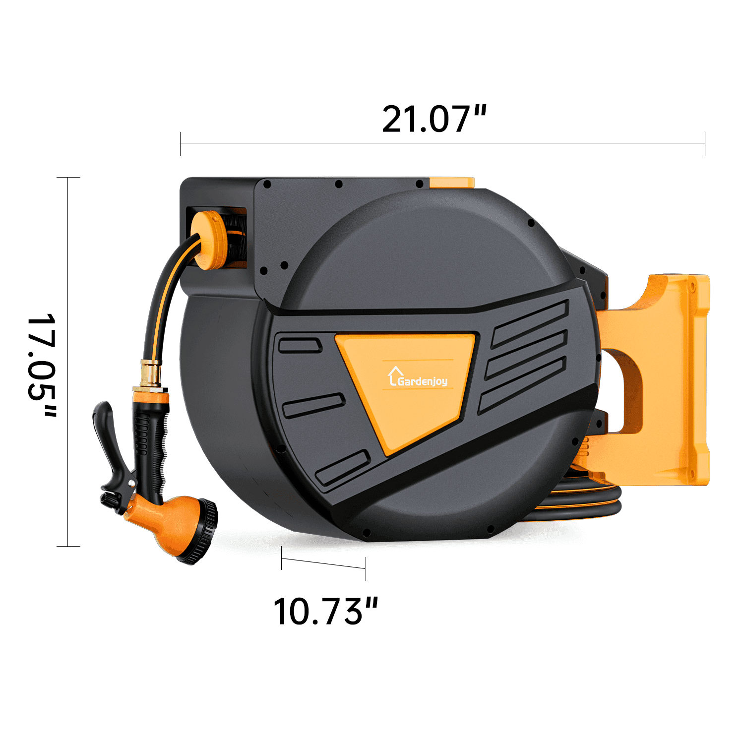 GardenJoy 5/8in automatic rewind hose | One-touch lock for any length + leak-proof design | 10-mode nozzle + 180° rotating bracket - Gardenjoy