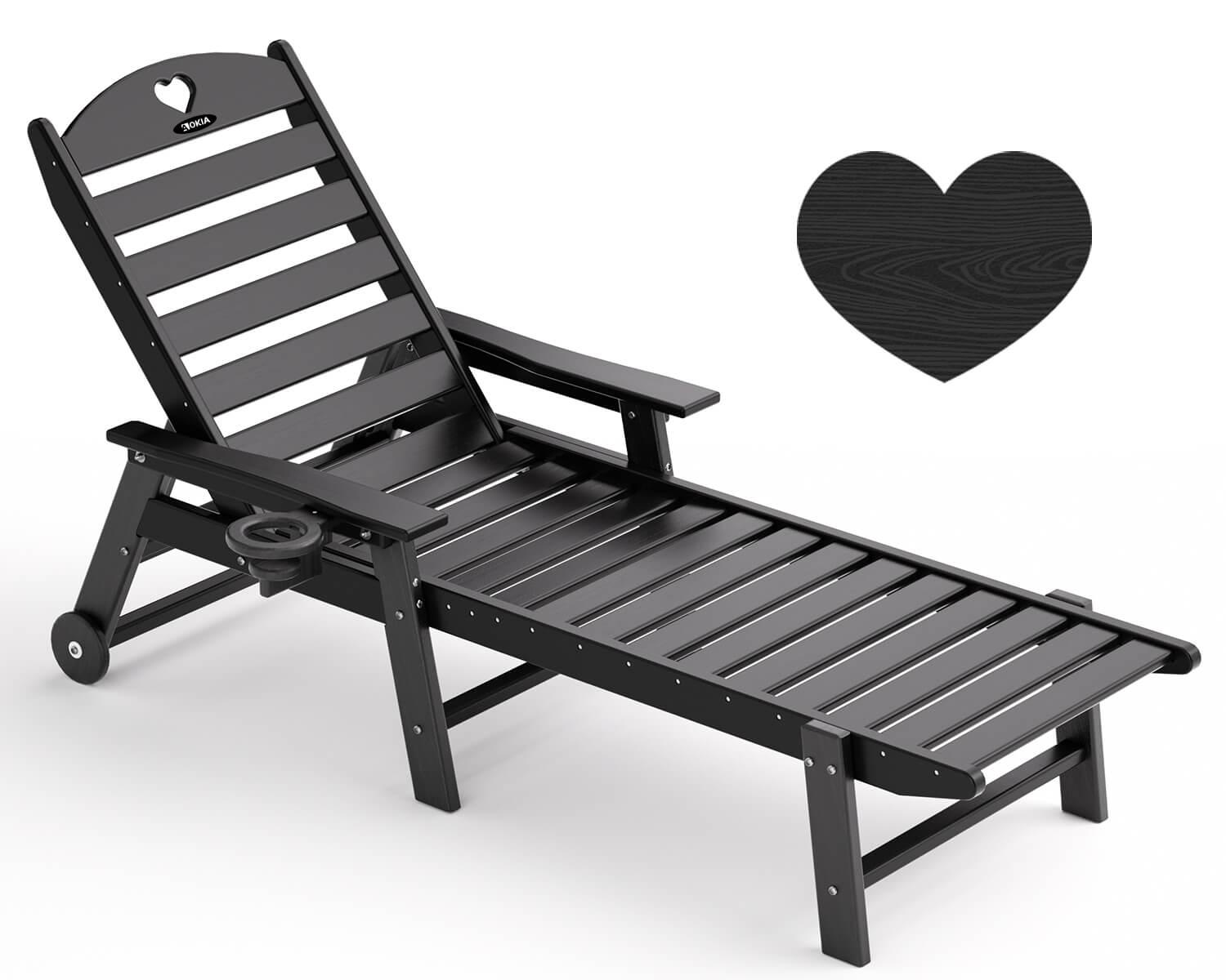 Chaise Lounge Chair for Outdoor Relaxation | HDPE | Wheels, Cupholder, 6-Position | Patio, Lawn, Garden, Poolside - Gardenjoy