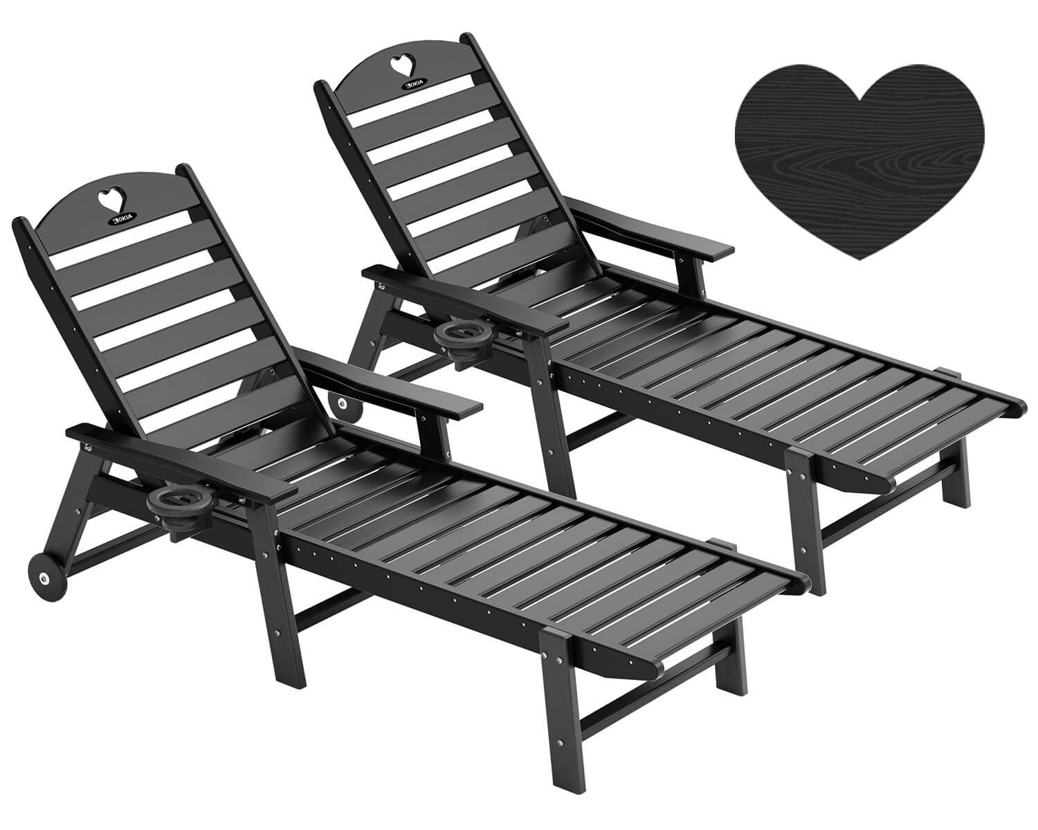Chaise Lounge Chair for Outdoor Relaxation | HDPE | Wheels, Cupholder, 6-Position | Patio, Lawn, Garden, Poolside - Gardenjoy