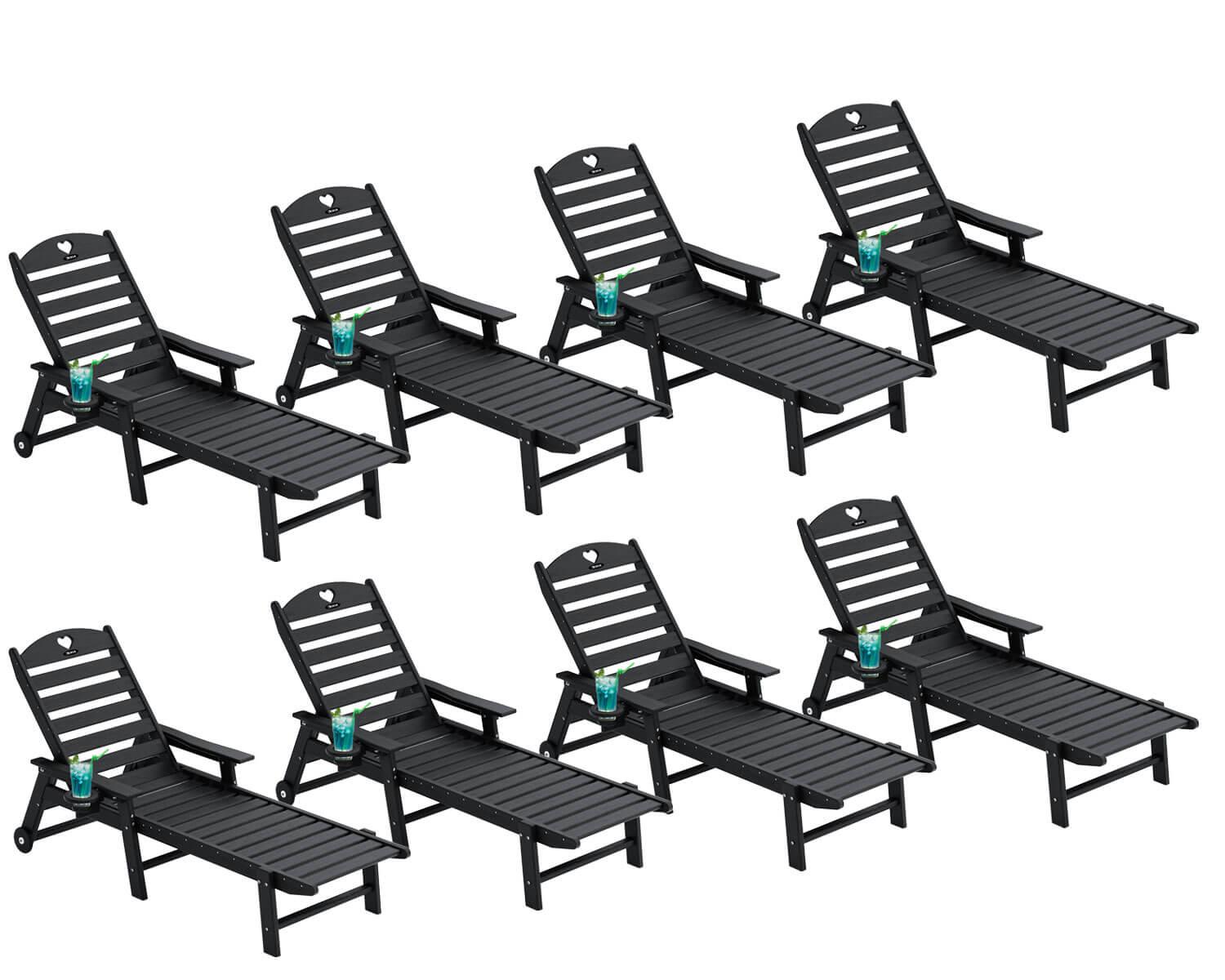 Chaise Lounge Chair for Outdoor Relaxation | HDPE | Wheels, Cupholder, 6-Position | Patio, Lawn, Garden, Poolside - Gardenjoy