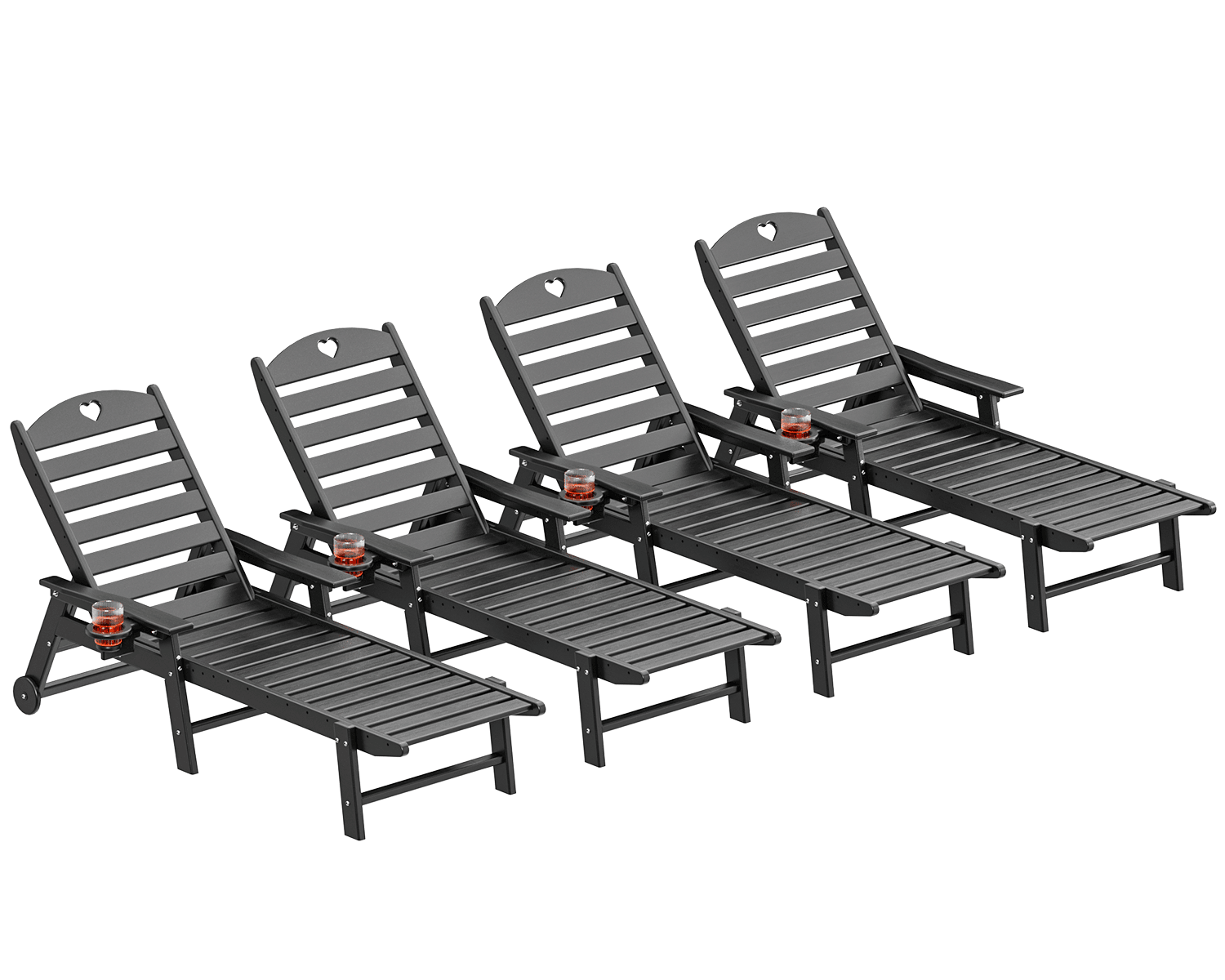 Chaise Lounge Chair for Outdoor Relaxation | HDPE | Wheels, Cupholder, 6-Position | Patio, Lawn, Garden, Poolside - Gardenjoy