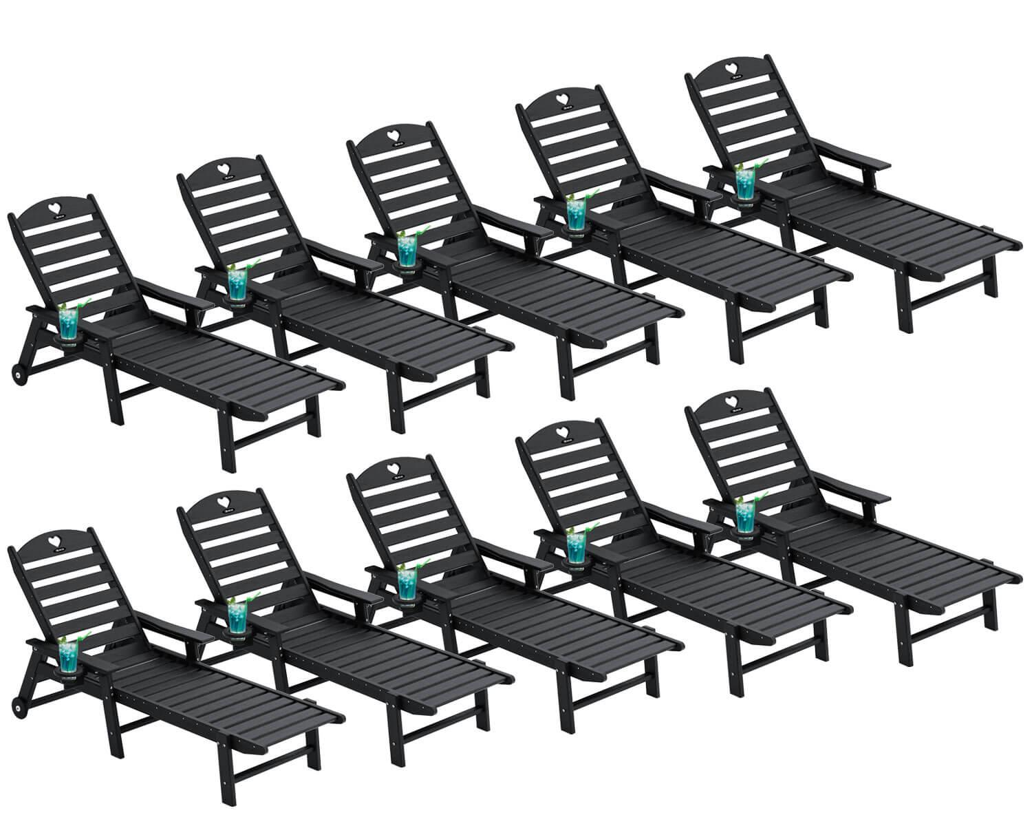 Chaise Lounge Chair for Outdoor Relaxation | HDPE | Wheels, Cupholder, 6-Position | Patio, Lawn, Garden, Poolside - Gardenjoy