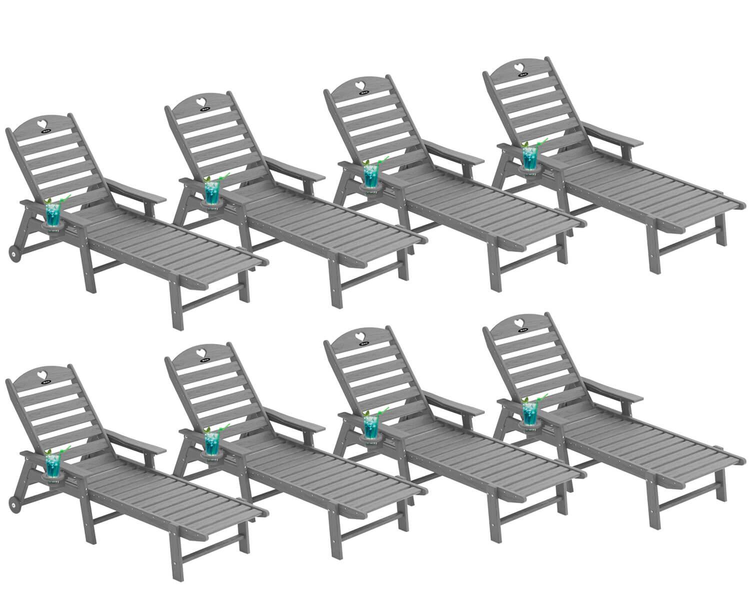 Chaise Lounge Chair for Outdoor Relaxation | HDPE | Wheels, Cupholder, 6-Position | Patio, Lawn, Garden, Poolside - Gardenjoy