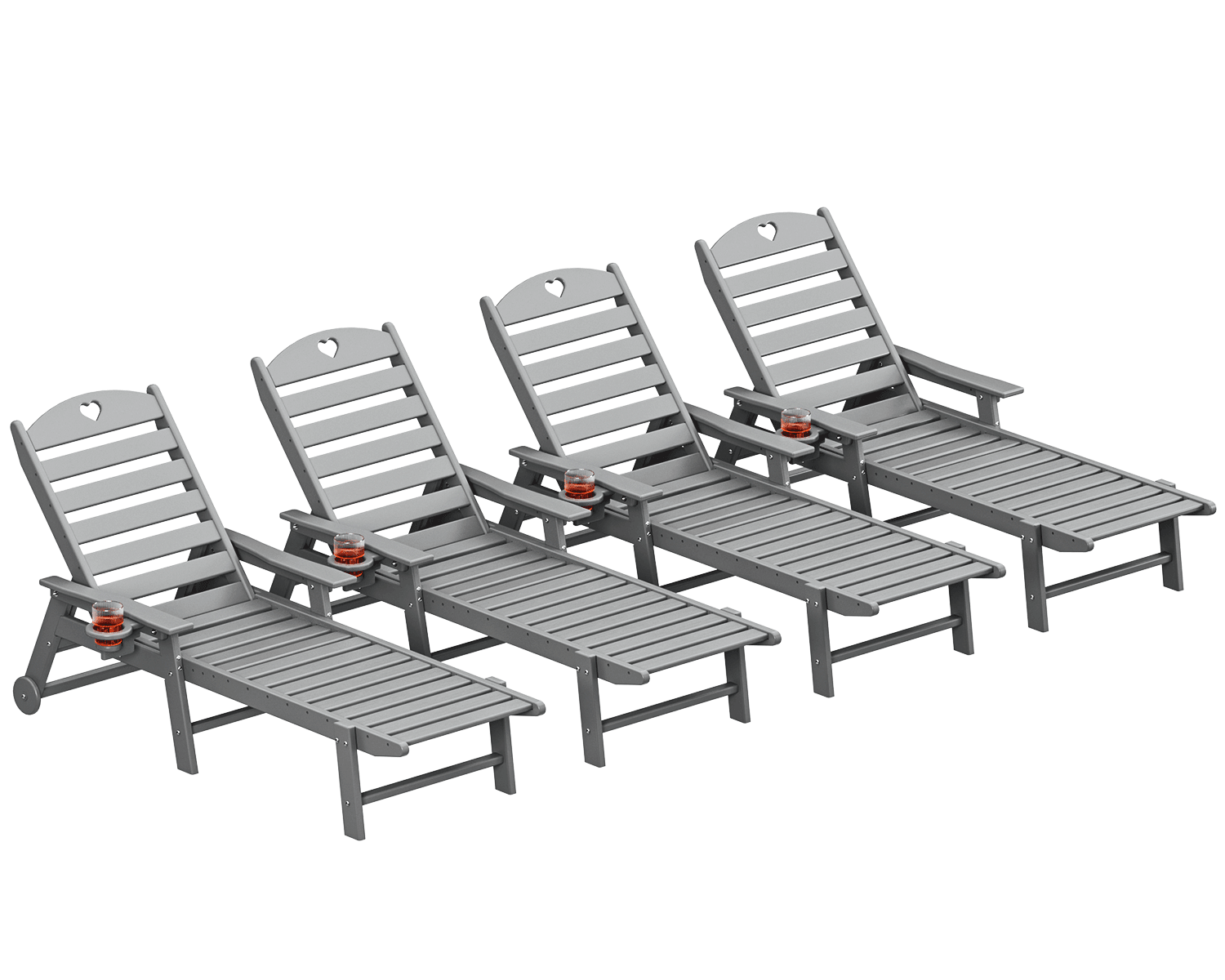 Chaise Lounge Chair for Outdoor Relaxation | HDPE | Wheels, Cupholder, 6-Position | Patio, Lawn, Garden, Poolside - Gardenjoy