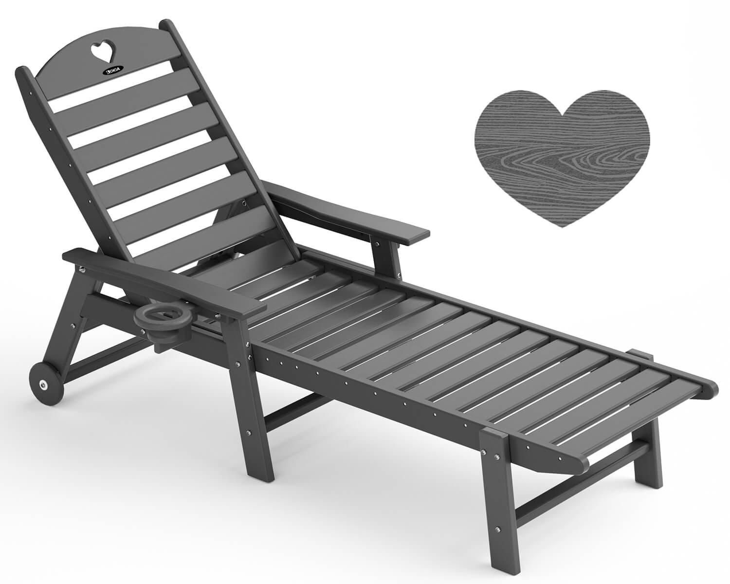 Chaise Lounge Chair for Outdoor Relaxation | HDPE | Wheels, Cupholder, 6-Position | Patio, Lawn, Garden, Poolside - Gardenjoy