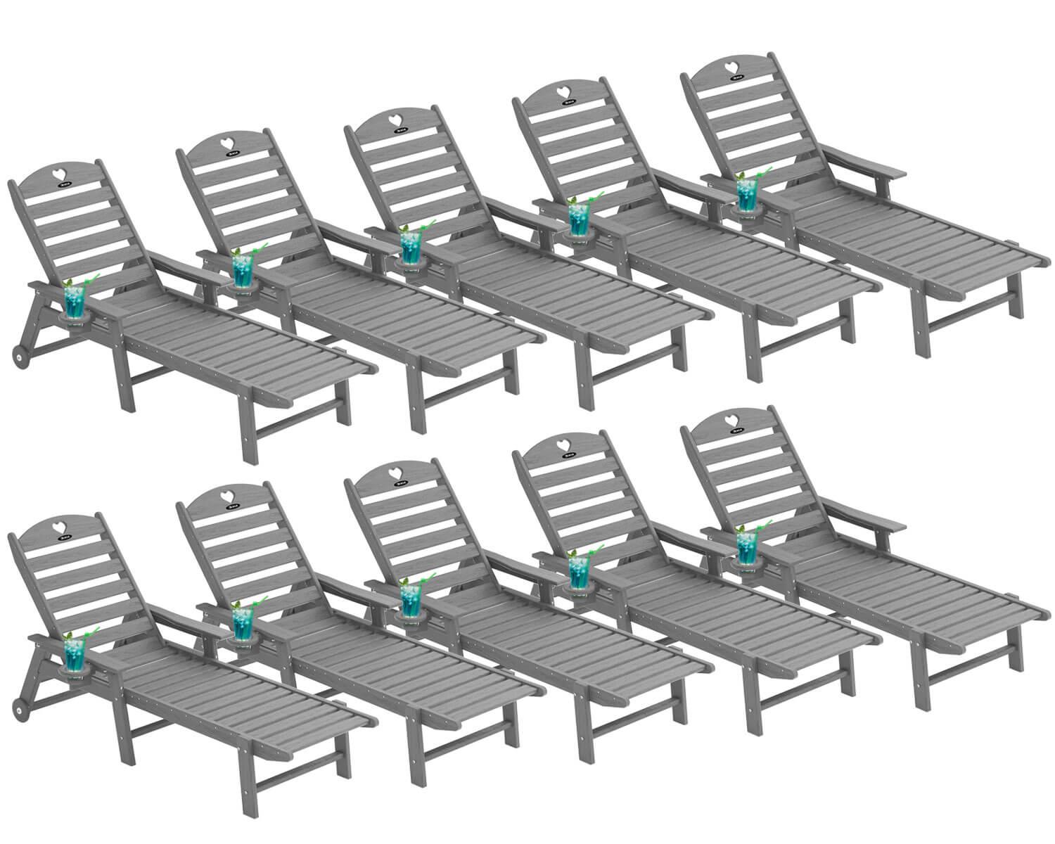 Chaise Lounge Chair for Outdoor Relaxation | HDPE | Wheels, Cupholder, 6-Position | Patio, Lawn, Garden, Poolside - Gardenjoy