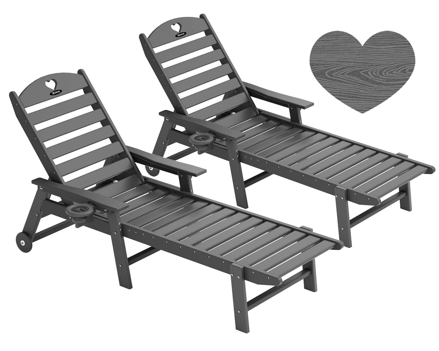 Chaise Lounge Chair for Outdoor Relaxation | HDPE | Wheels, Cupholder, 6-Position | Patio, Lawn, Garden, Poolside - Gardenjoy