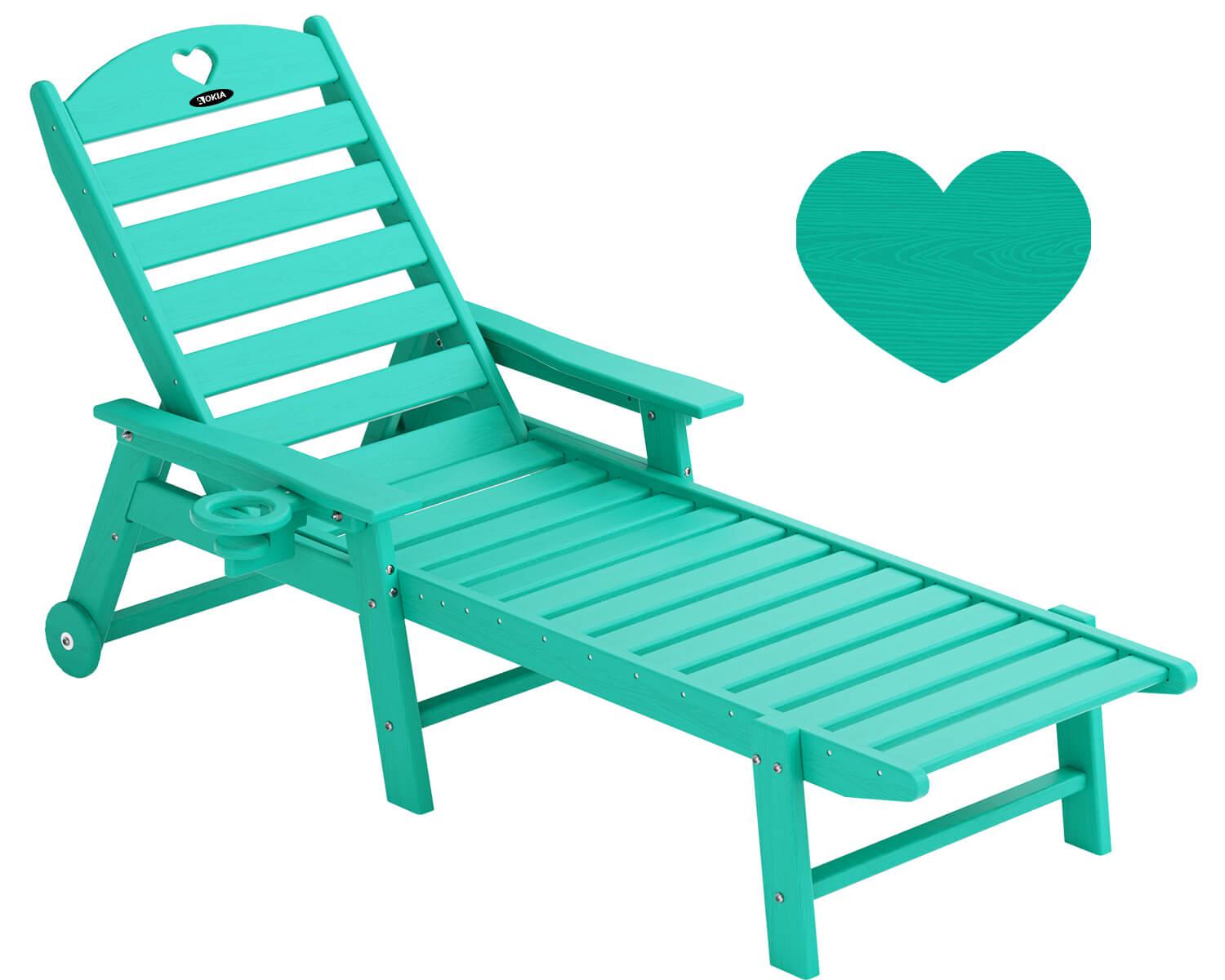 Chaise Lounge Chair for Outdoor Relaxation | HDPE | Wheels, Cupholder, 6-Position | Patio, Lawn, Garden, Poolside - Gardenjoy