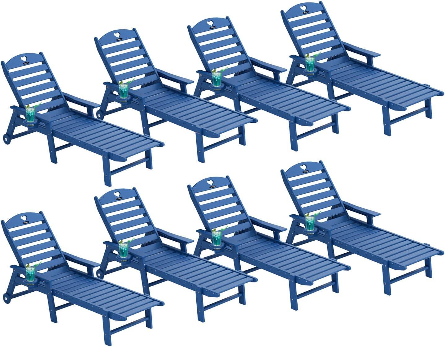 Chaise Lounge Chair for Outdoor Relaxation | HDPE | Wheels, Cupholder, 6-Position | Patio, Lawn, Garden, Poolside - Gardenjoy