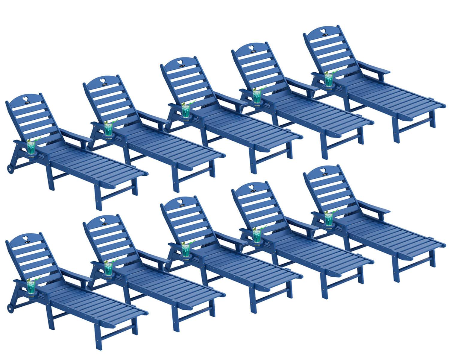 Chaise Lounge Chair for Outdoor Relaxation | HDPE | Wheels, Cupholder, 6-Position | Patio, Lawn, Garden, Poolside - Gardenjoy