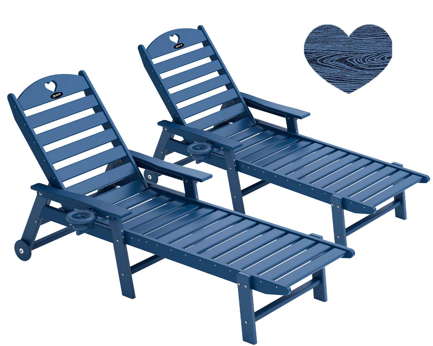 Chaise Lounge Chair for Outdoor Relaxation | HDPE | Wheels, Cupholder, 6-Position | Patio, Lawn, Garden, Poolside - Gardenjoy