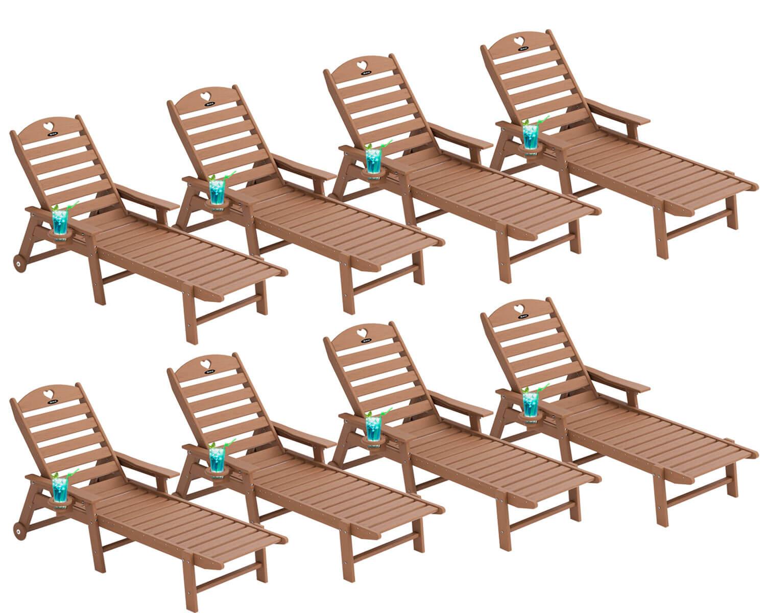 Chaise Lounge Chair for Outdoor Relaxation | HDPE | Wheels, Cupholder, 6-Position | Patio, Lawn, Garden, Poolside - Gardenjoy