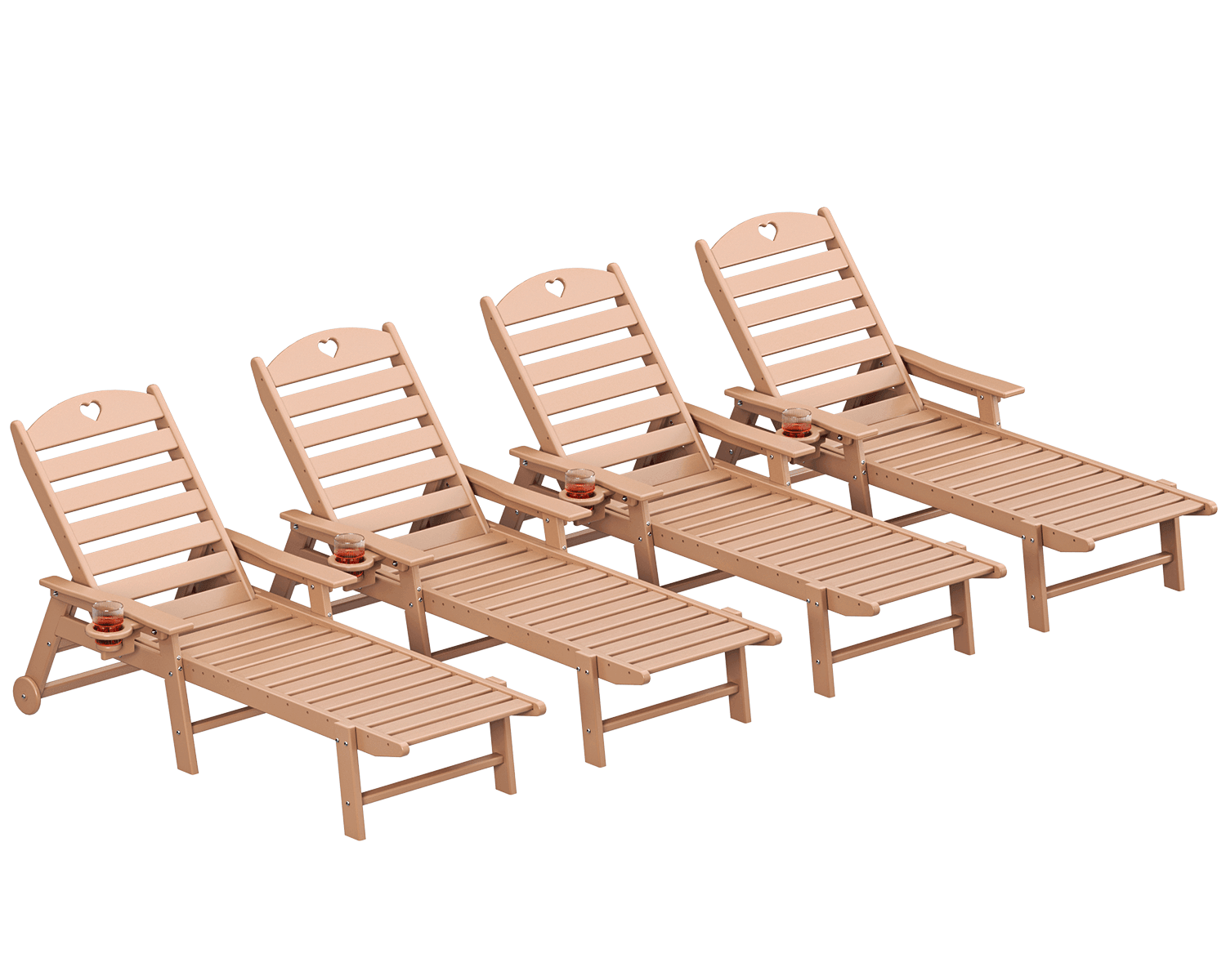 Chaise Lounge Chair for Outdoor Relaxation | HDPE | Wheels, Cupholder, 6-Position | Patio, Lawn, Garden, Poolside - Gardenjoy