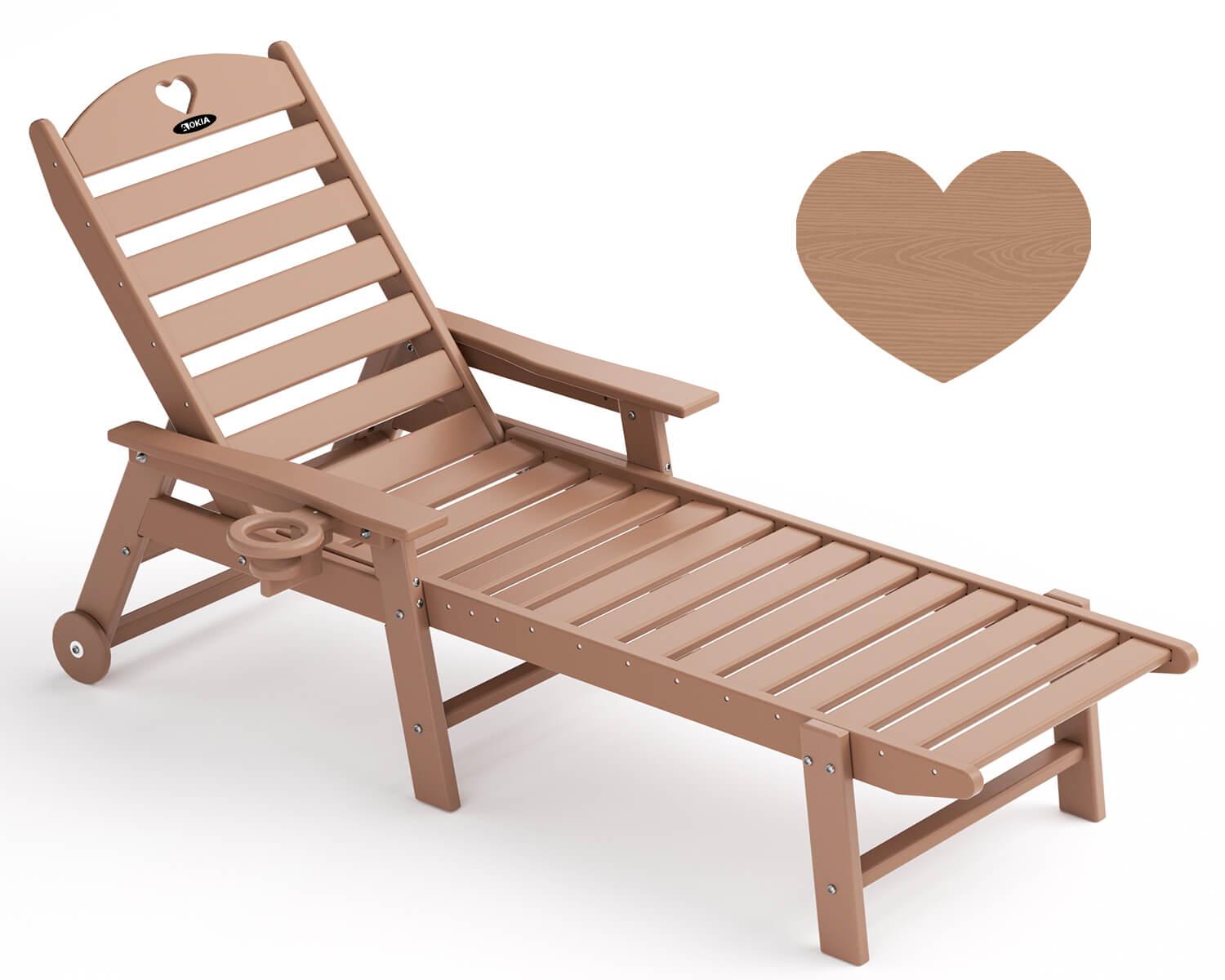 Chaise Lounge Chair for Outdoor Relaxation | HDPE | Wheels, Cupholder, 6-Position | Patio, Lawn, Garden, Poolside - Gardenjoy