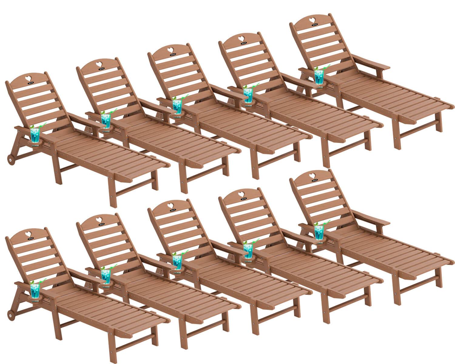Chaise Lounge Chair for Outdoor Relaxation | HDPE | Wheels, Cupholder, 6-Position | Patio, Lawn, Garden, Poolside - Gardenjoy