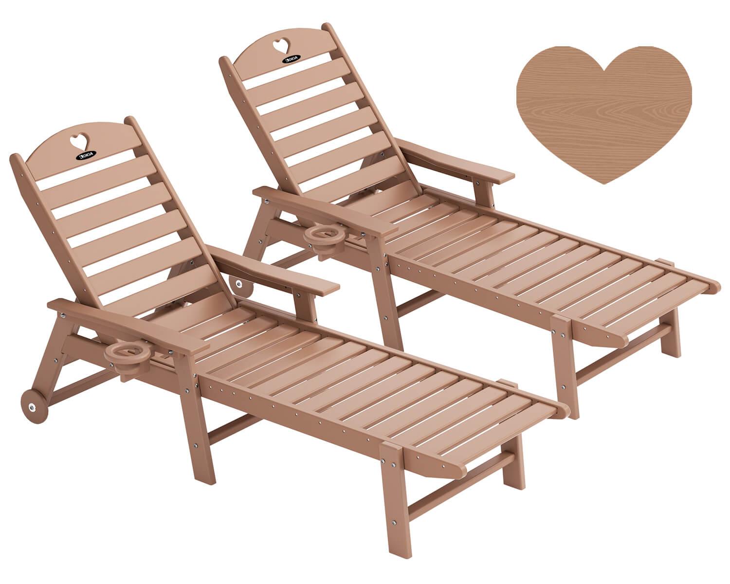 Chaise Lounge Chair for Outdoor Relaxation | HDPE | Wheels, Cupholder, 6-Position | Patio, Lawn, Garden, Poolside - Gardenjoy