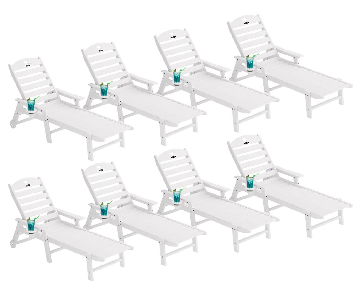 Chaise Lounge Chair for Outdoor Relaxation | HDPE | Wheels, Cupholder, 6-Position | Patio, Lawn, Garden, Poolside - Gardenjoy