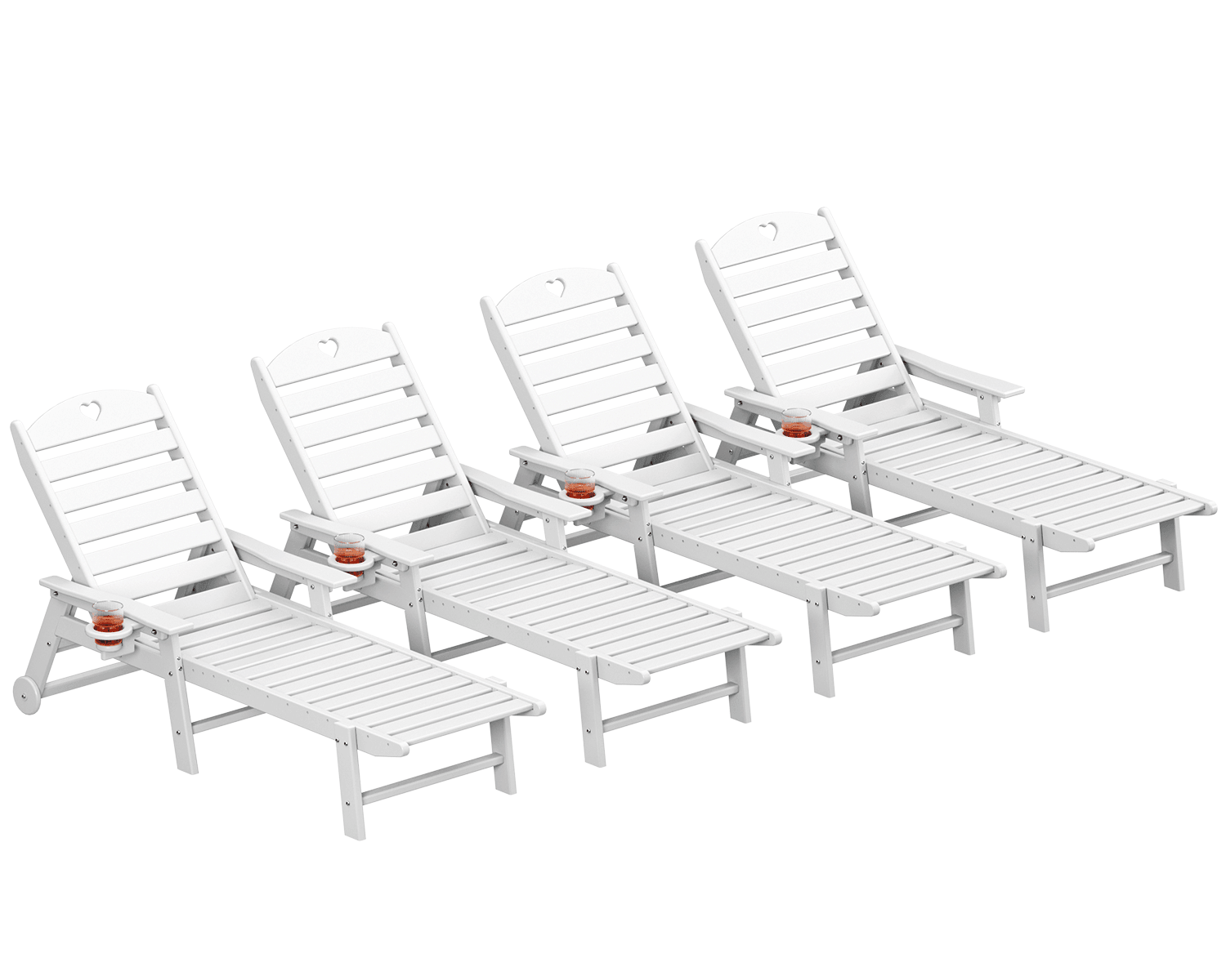 Chaise Lounge Chair for Outdoor Relaxation | HDPE | Wheels, Cupholder, 6-Position | Patio, Lawn, Garden, Poolside - Gardenjoy