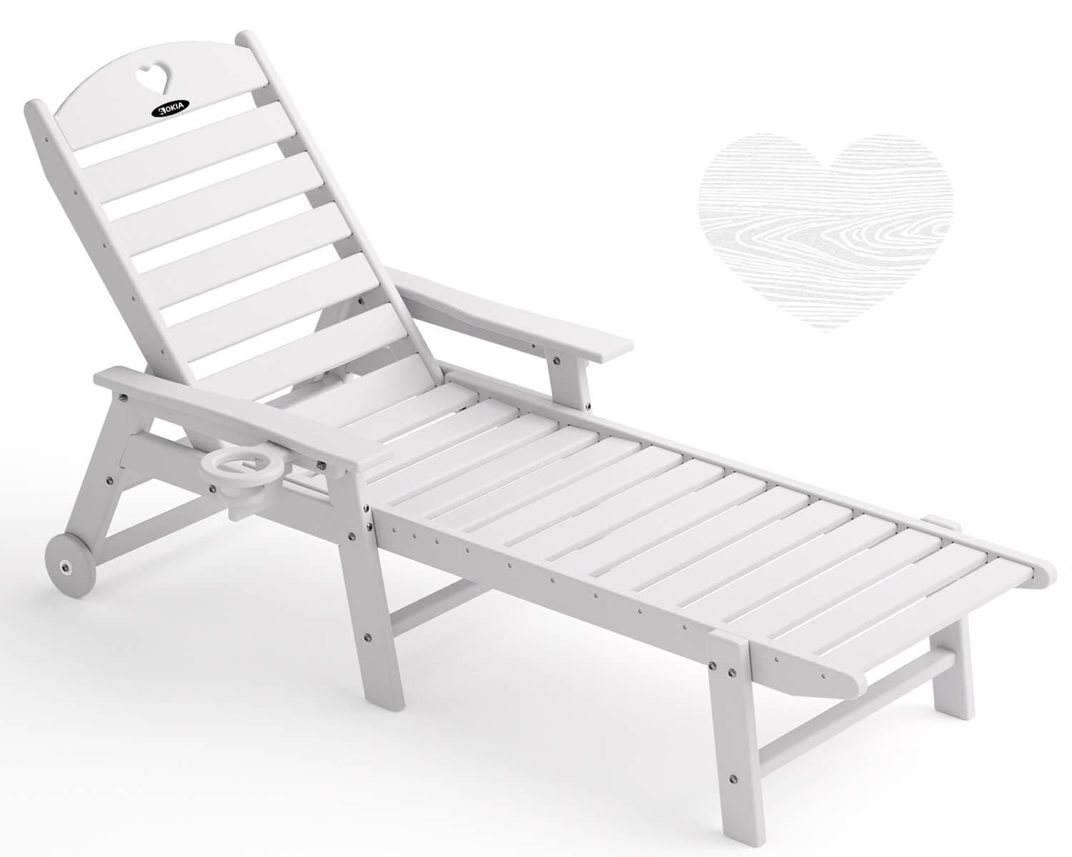 Chaise Lounge Chair for Outdoor Relaxation | HDPE | Wheels, Cupholder, 6-Position | Patio, Lawn, Garden, Poolside - Gardenjoy
