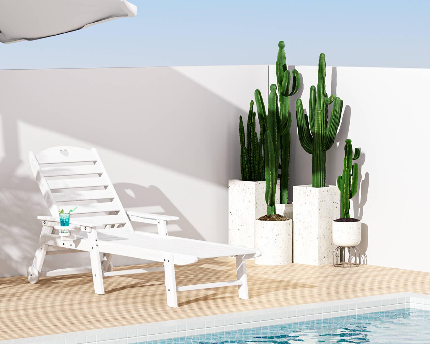 Chaise Lounge Chair for Outdoor Relaxation | HDPE | Wheels, Cupholder, 6-Position | Patio, Lawn, Garden, Poolside - Gardenjoy