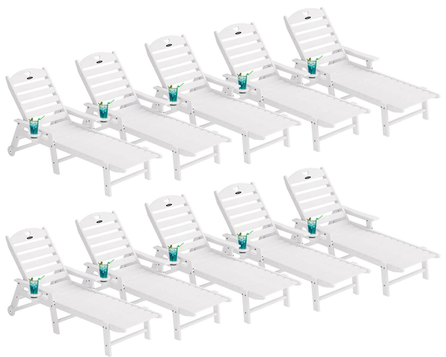 Chaise Lounge Chair for Outdoor Relaxation | HDPE | Wheels, Cupholder, 6-Position | Patio, Lawn, Garden, Poolside - Gardenjoy