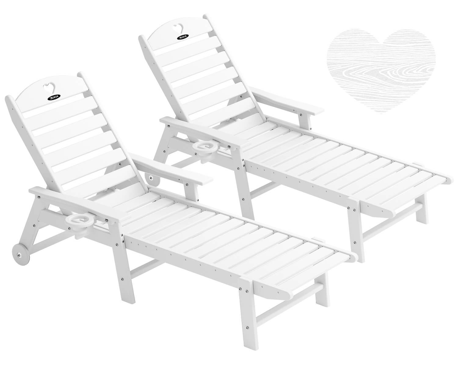 Chaise Lounge Chair for Outdoor Relaxation | HDPE | Wheels, Cupholder, 6-Position | Patio, Lawn, Garden, Poolside - Gardenjoy