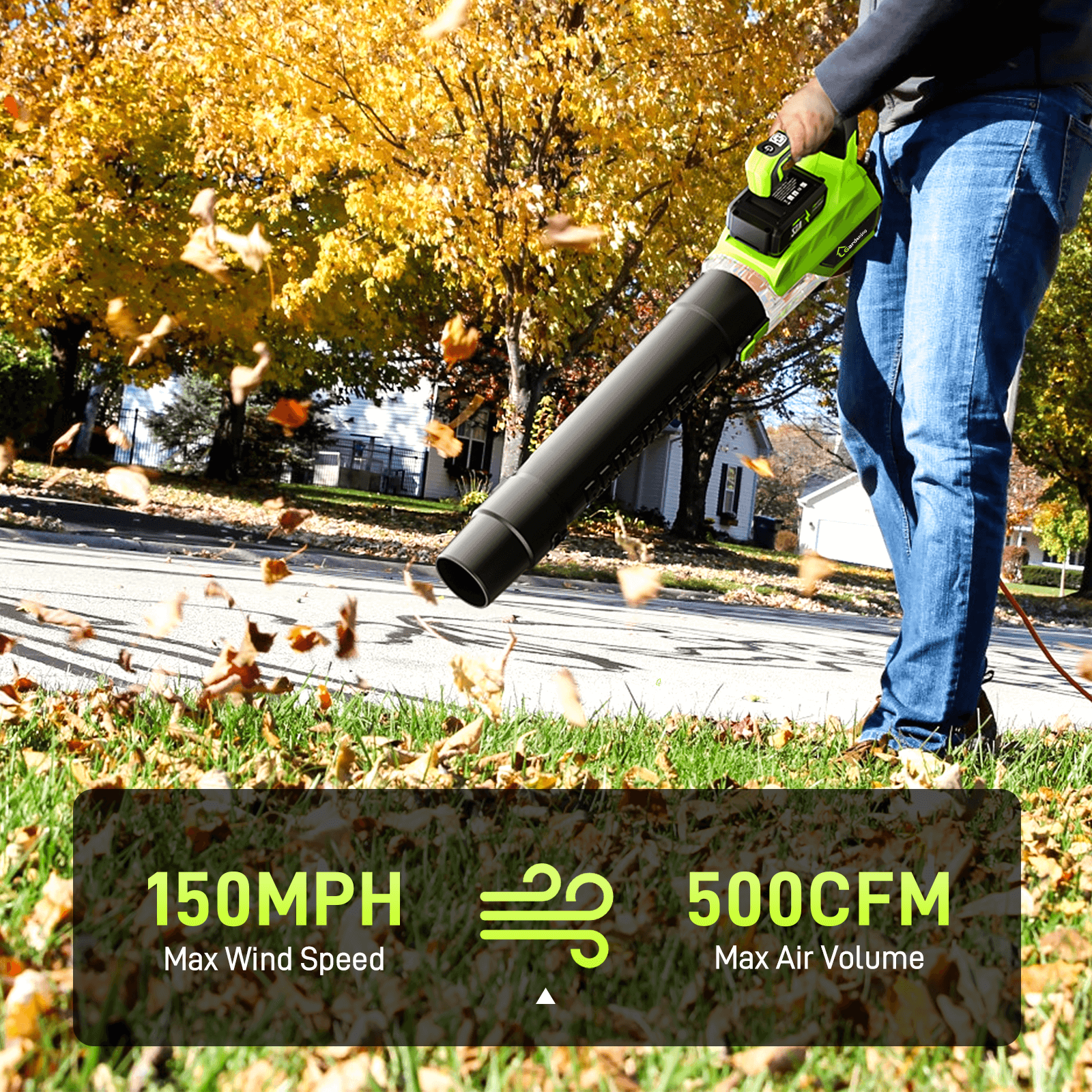 12V Cordless Grass Trimmer & 500CFM Leaf Blower with 21V 2×3.0Ah Batteries Combo Kit, Green/Yellow - Gardenjoy