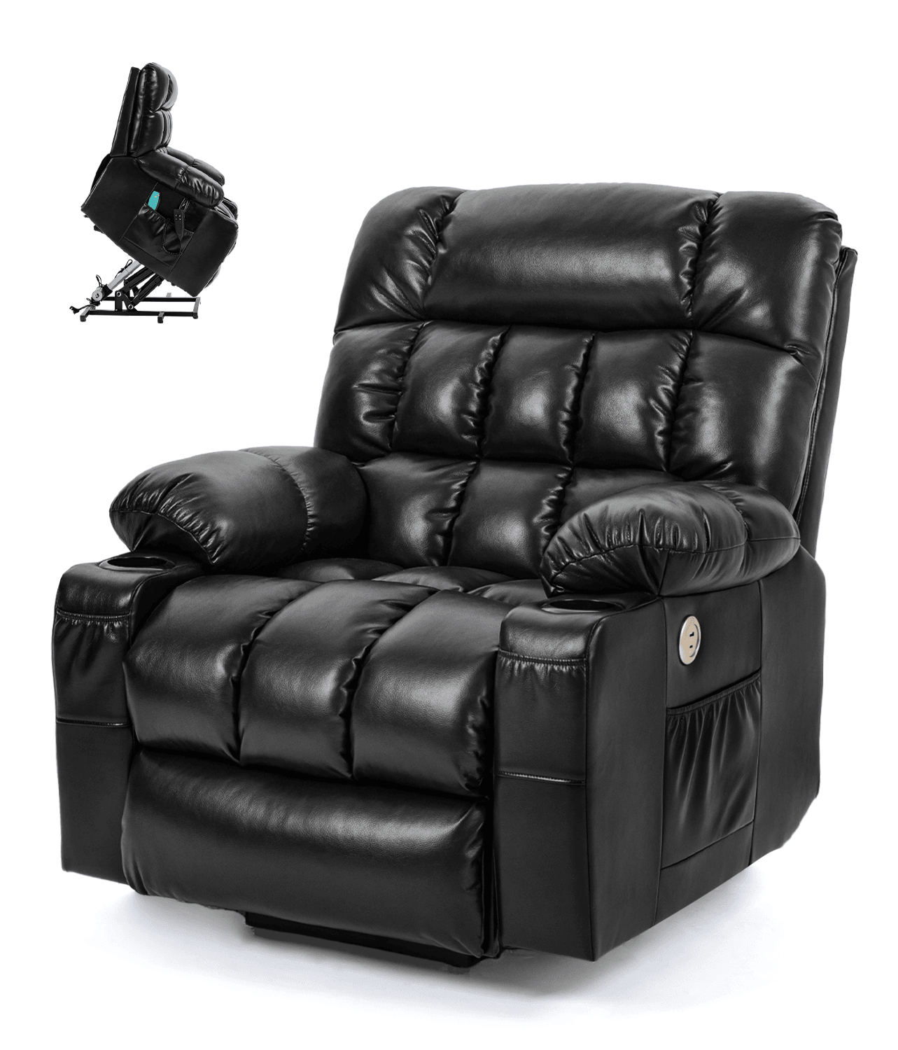 Leather Dual Motor Massage and Heat Lift Recliner with Cup Holder and USB Port for Everyone | Infinite Position Recliner (Brown/Black) - Gardenjoy