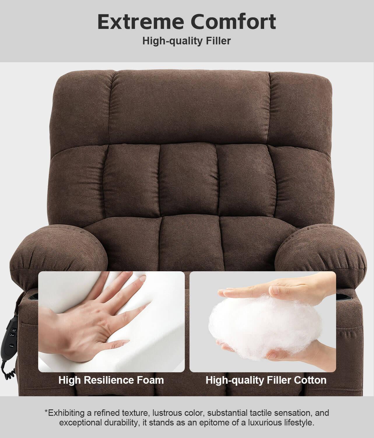 Fabric Dual Motor Massage and Heated Lift Recliner with Cup Holder and USB Port | Infinite Position Recliner (Brown/Gray)