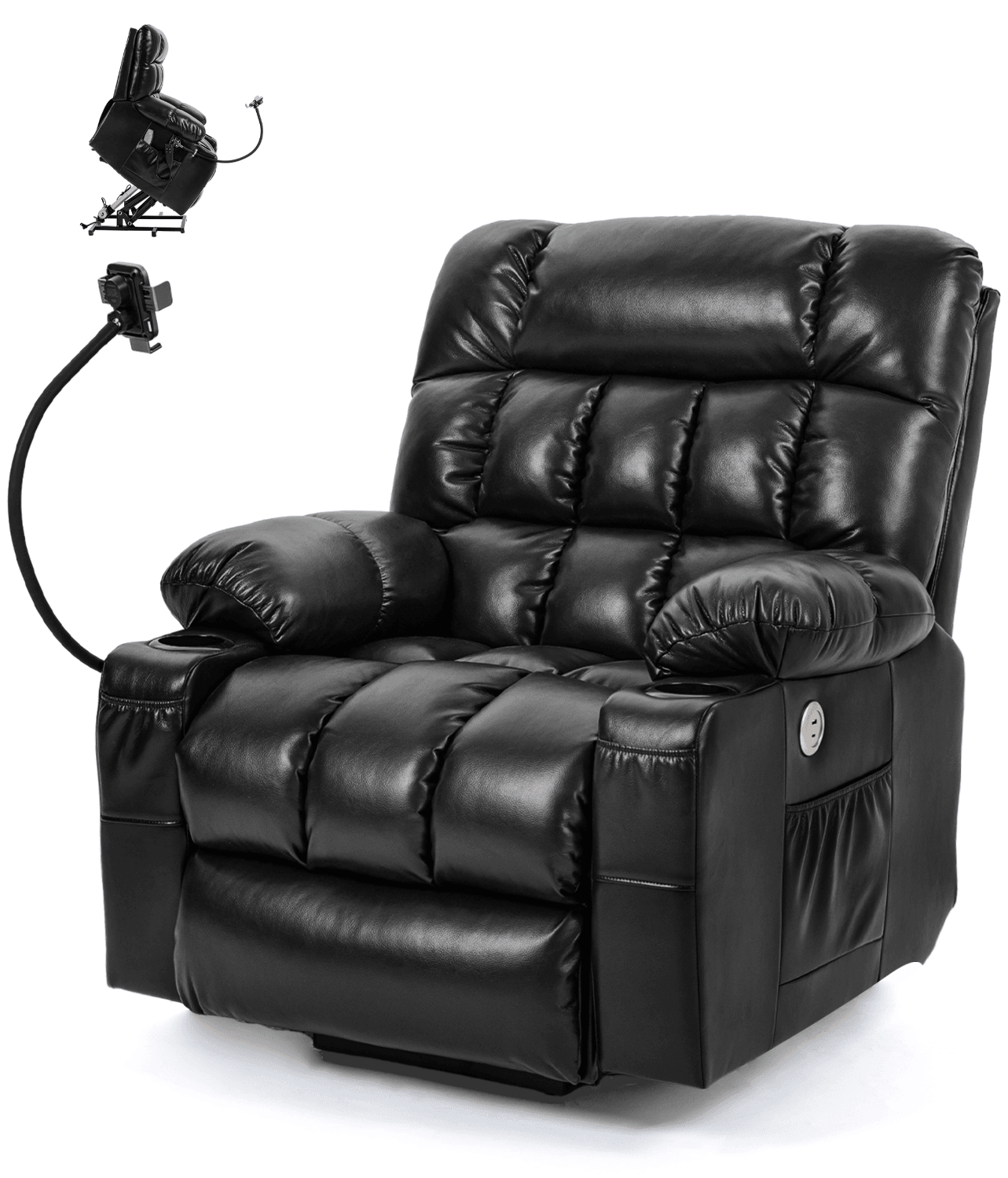 Leather Dual Motor Massage and Heat Lift Recliner for Everyone with Cup Holders, Wireless Charging and USB Ports | Infinite Position Recliner (Brown/Black) - Gardenjoy