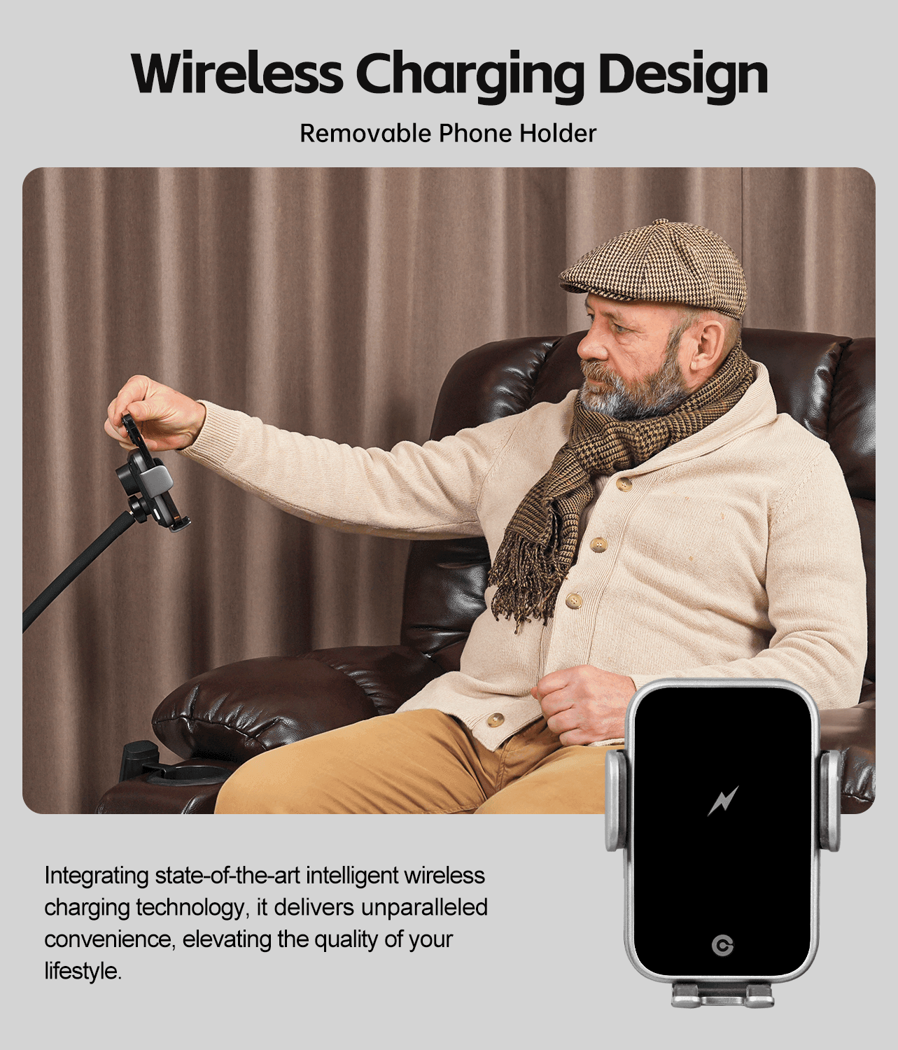 Leather dual motor recliner chair with state-of-the-art intelligent wirelesscharging technology