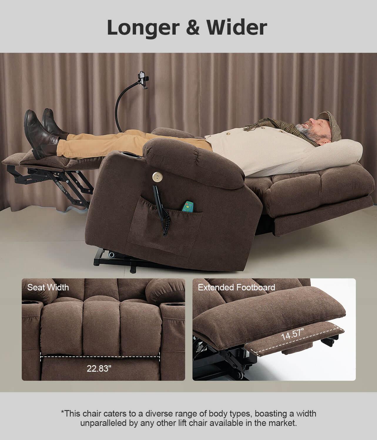 Fabric Dual Motor Massage and Heated Lift Recliner with Cup Holder, Wireless Charging and USB Port | Infinite Position Recliner (Brown/Gray) - Gardenjoy