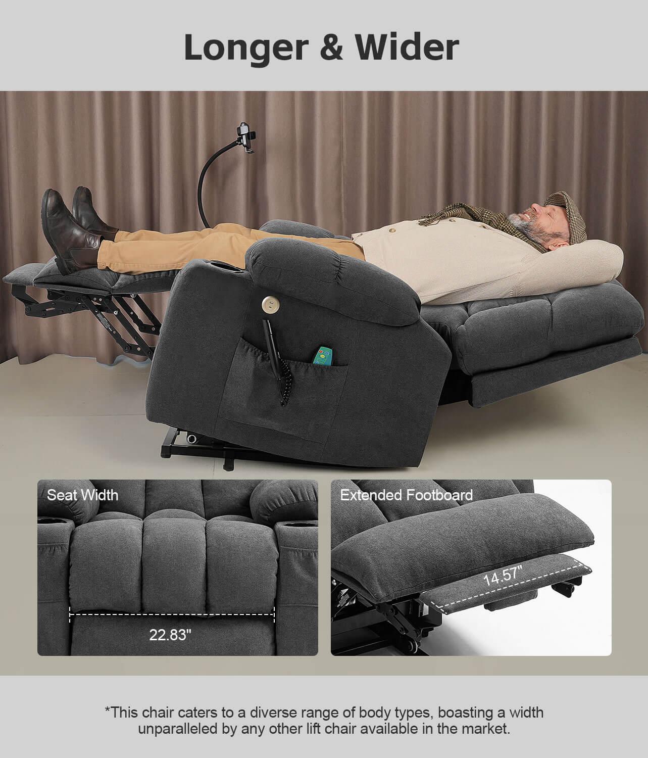 Fabric Dual Motor Massage and Heated Lift Recliner with Cup Holder, Wireless Charging and USB Port | Infinite Position Recliner (Brown/Gray) - Gardenjoy