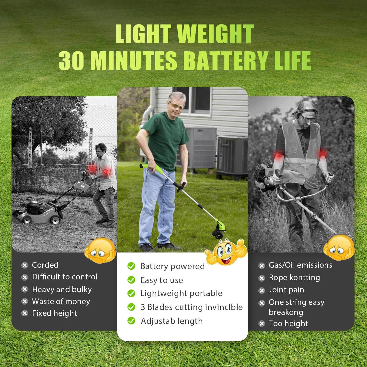 Gardenjoy 12V Lightweight Cordless Grass Trimmer with Wheel, Fast Charger and  2*2.0Ah Batteries |for Yard, Garden, Hedge - Gardenjoy