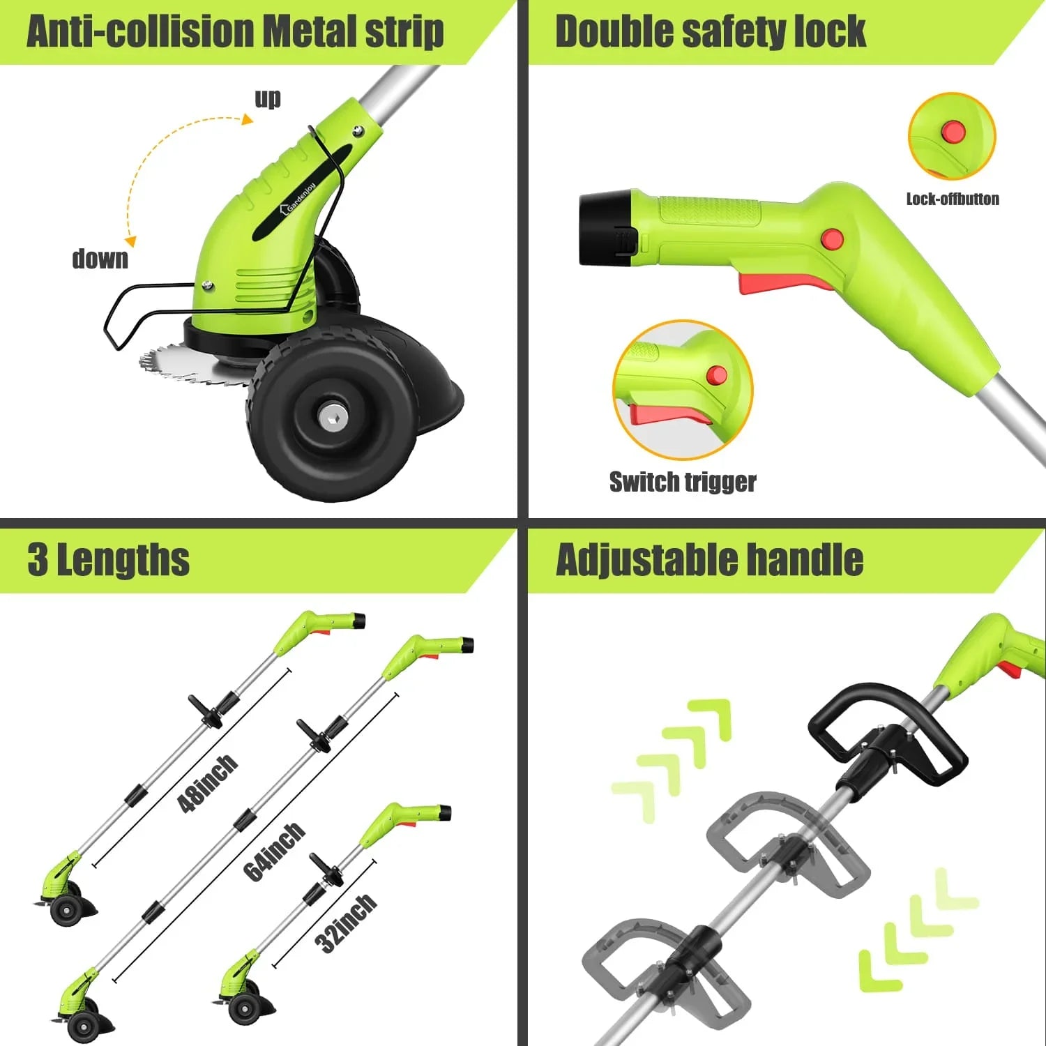 Gardenjoy 12V Lightweight Cordless Grass Trimmer with Wheel, Fast Charger and  2*2.0Ah Batteries |for Yard, Garden, Hedge - Gardenjoy
