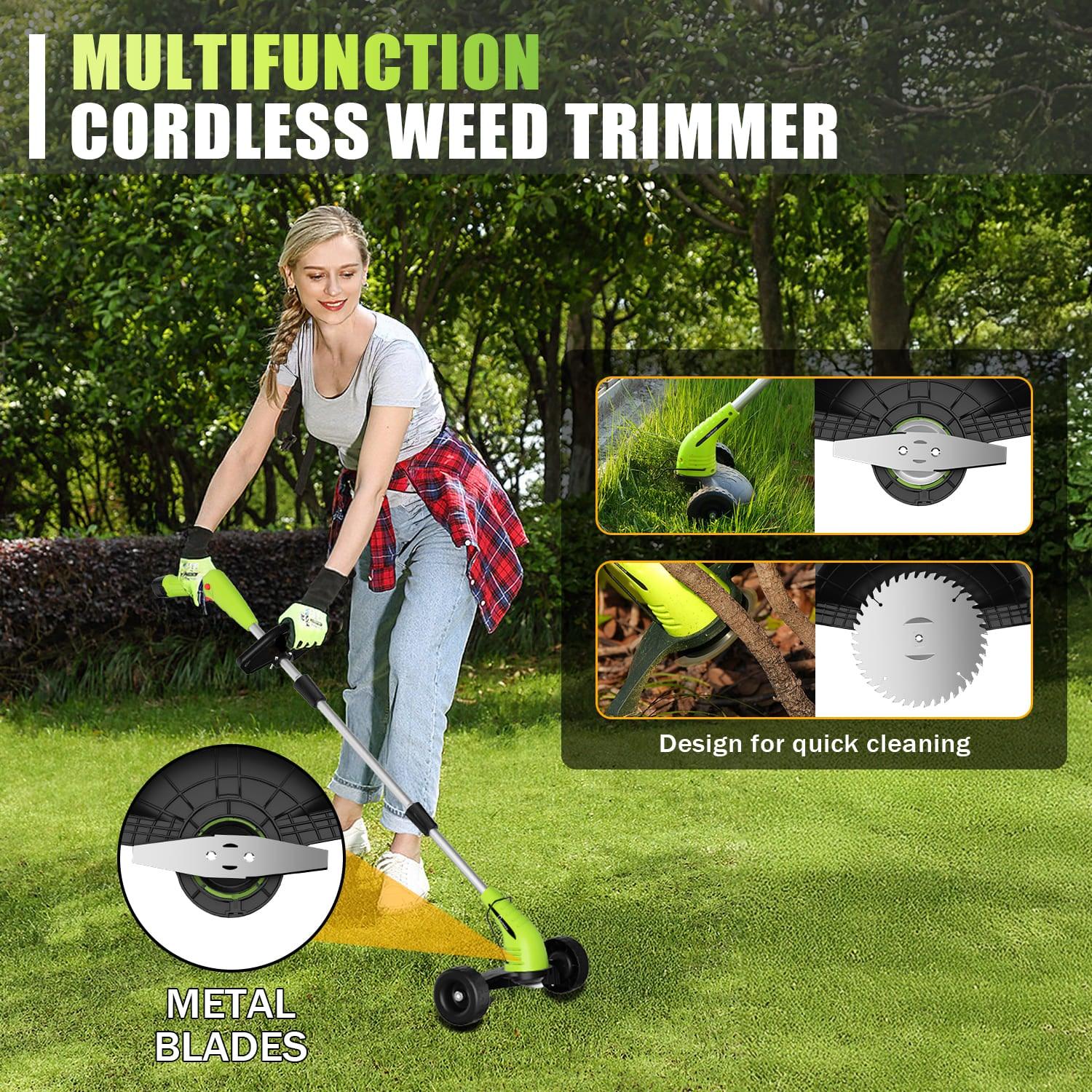 Gardenjoy 12V Lightweight Cordless Grass Trimmer with Wheel, Fast Charger and  2*2.0Ah Batteries |for Yard, Garden, Hedge - Gardenjoy