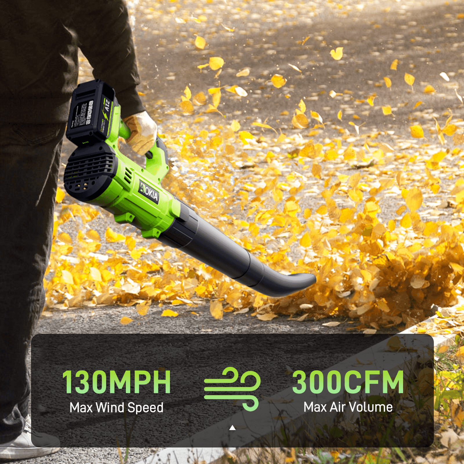 Cordless Leaf Blower with Battery and Charger, 6-Speed Electric Blower for Lawn Care, Patio Cleaning, and More, Ideal for Blowing Leaves, Snow, and Debris, Green/Red - Gardenjoy