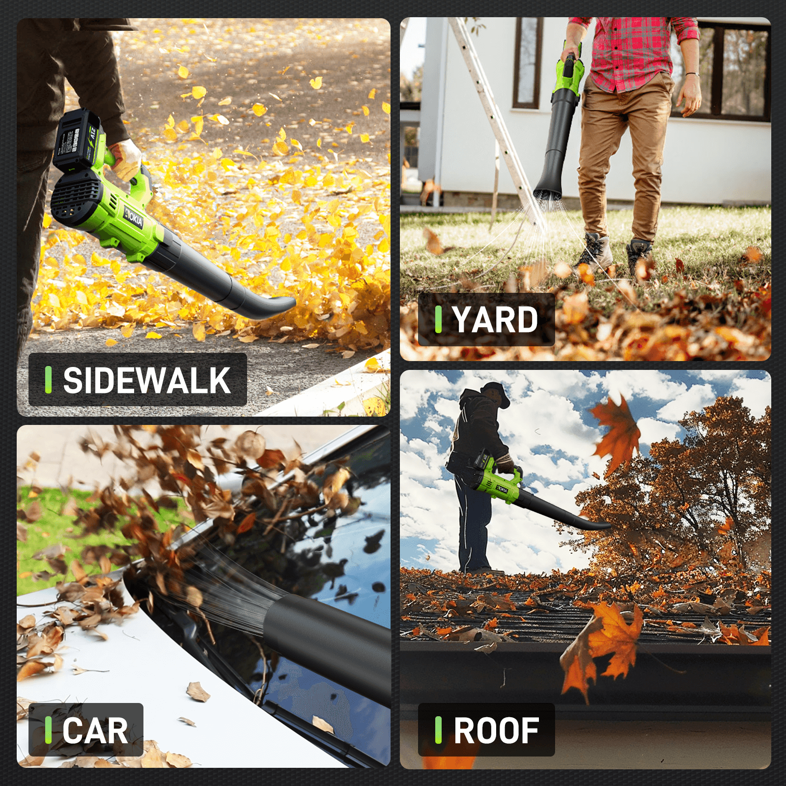 Cordless Leaf Blower with Battery and Charger, 6-Speed Electric Blower for Lawn Care, Patio Cleaning, and More, Ideal for Blowing Leaves, Snow, and Debris, Green/Red - Gardenjoy
