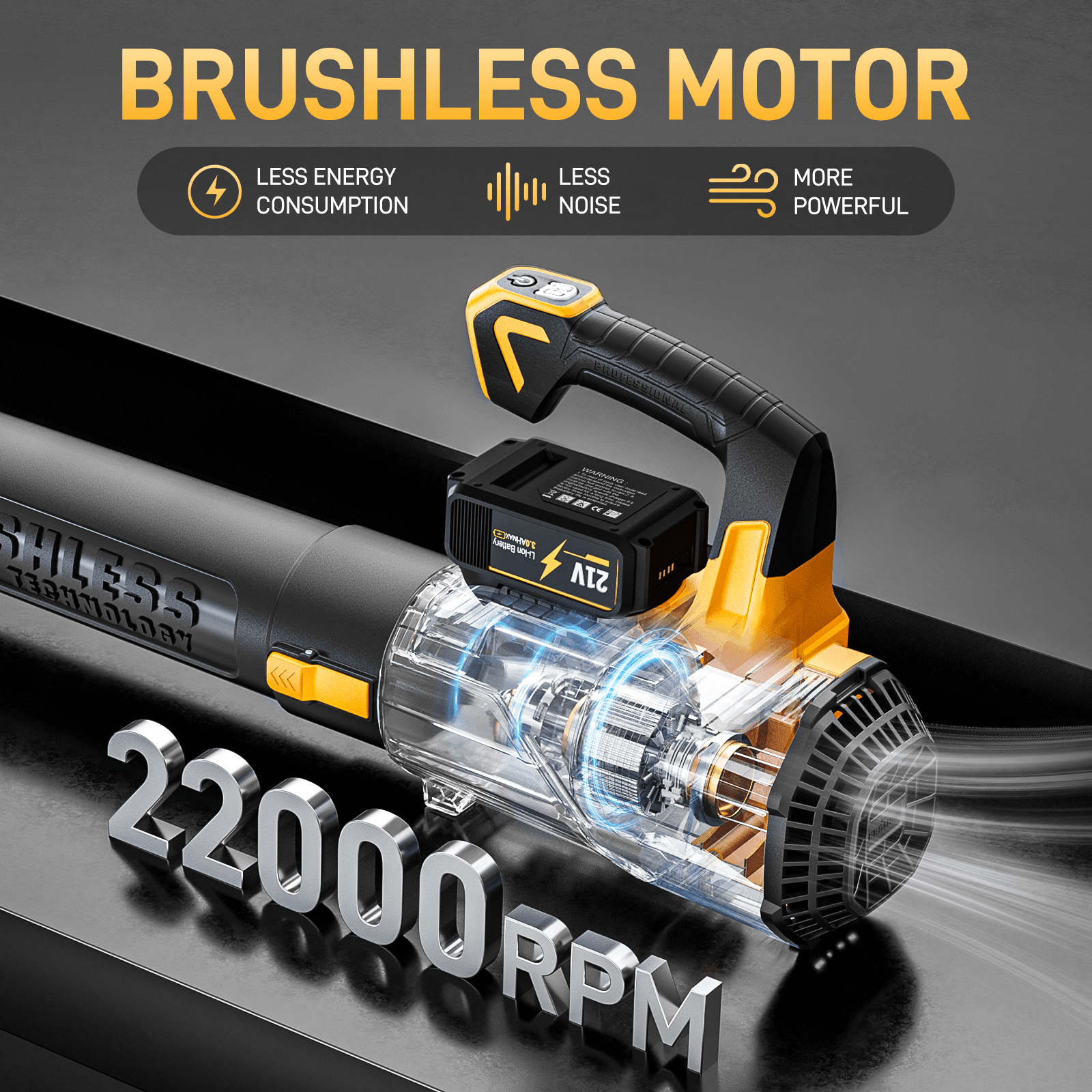 Leaf Blower Cordless-Electric Cordless Leaf Blower 21V with 2×3.0Ah Batteries, 150MPH 500CFM High Speed Leaf Cleaner for Patio, Garden, House, Depot, Yellow/Green
