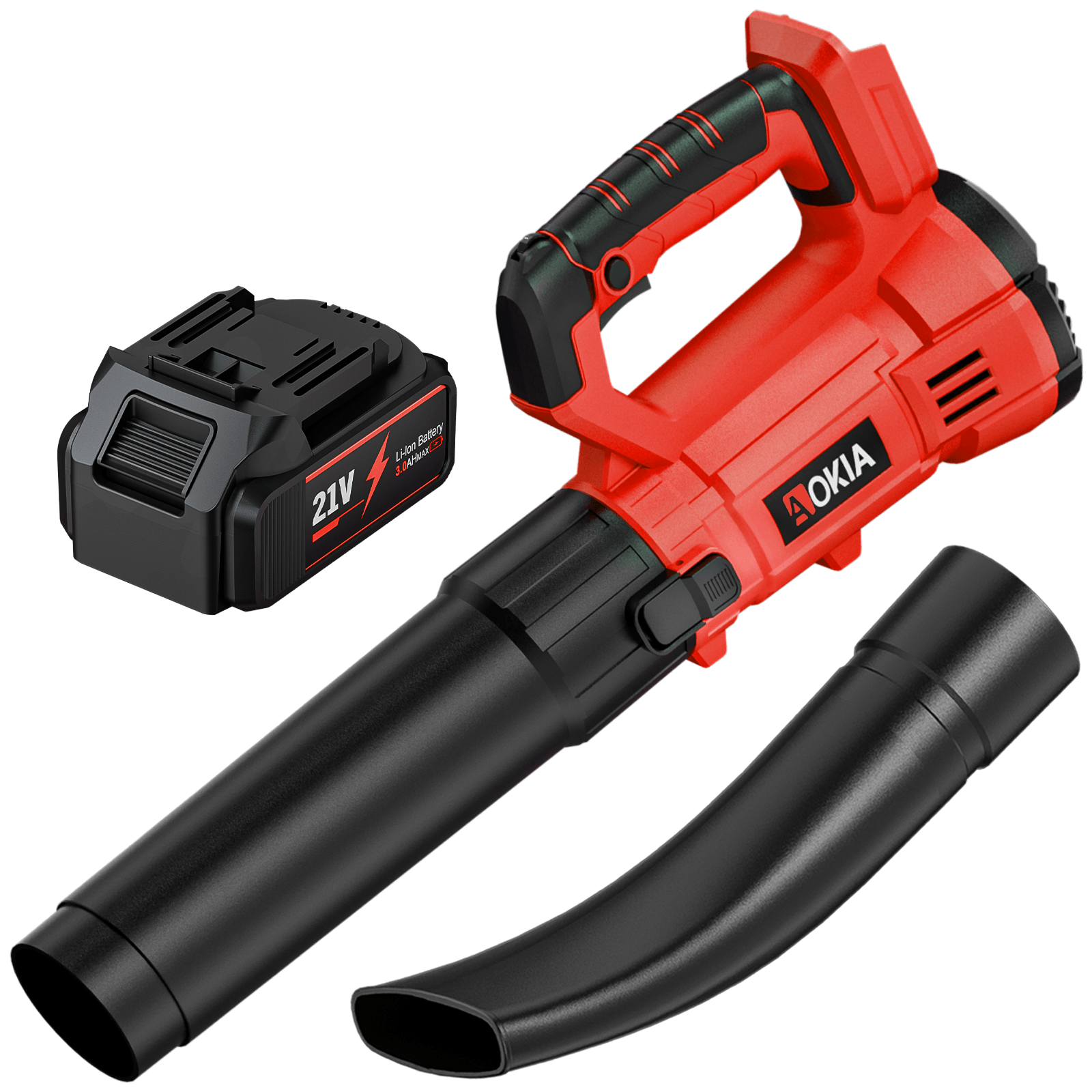 Cordless Leaf Blower with Battery and Charger, 6-Speed Electric Blower for Lawn Care, Patio Cleaning, and More, Ideal for Blowing Leaves, Snow, and Debris, Green/Red - Gardenjoy